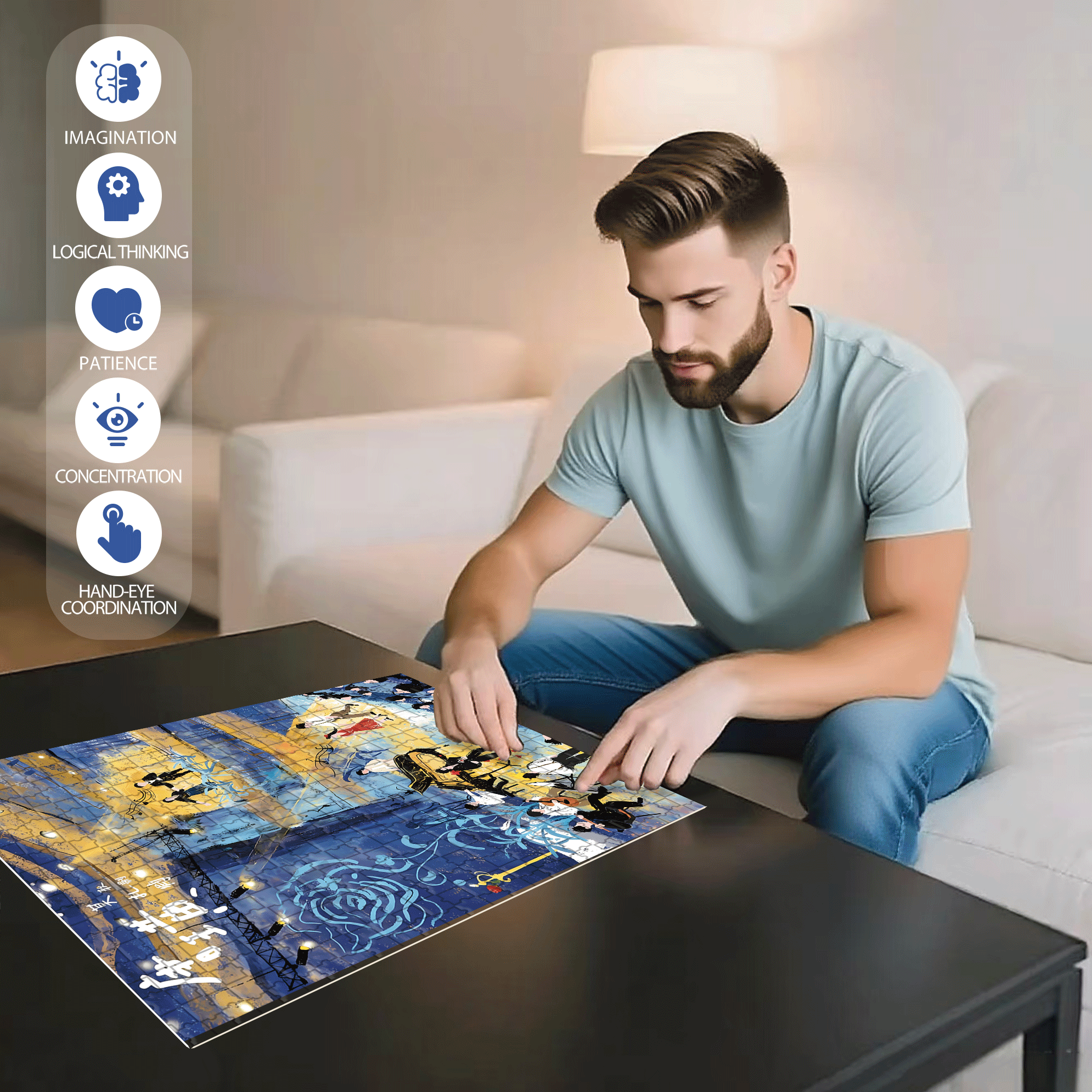 Tang Huang 500pcs/1000pcs Jigsaw Puzzle, Scratch-Resistant, Interactive Family Game & Brain-Boosting DIY Decor, Perfect for Halloween, Christmas & New Year Gifts, Family Puzzle Game