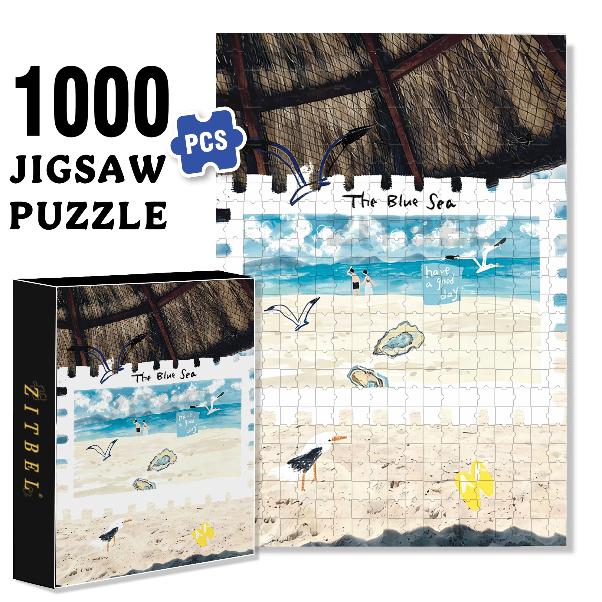 The Blue Sea 500pcs/1000pcs Jigsaw Puzzle, Scratch-Resistant, Interactive Family Game & Brain-Boosting DIY Decor, Perfect for Halloween, Christmas & New Year Gifts, Family Puzzle Game