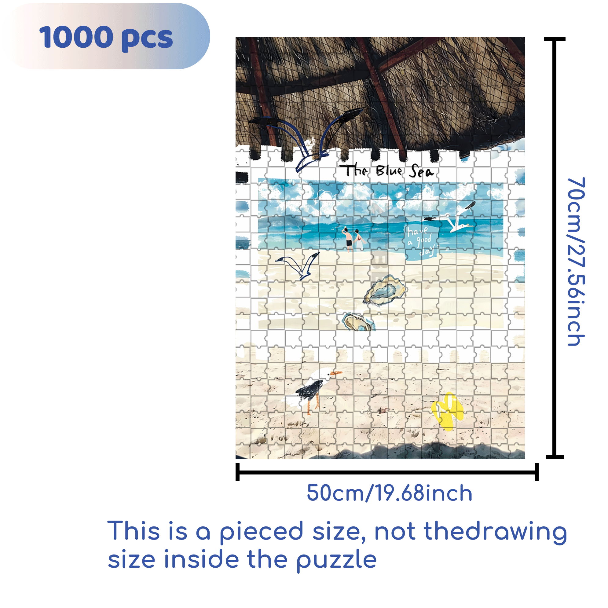 The Blue Sea 500pcs/1000pcs Jigsaw Puzzle, Scratch-Resistant, Interactive Family Game & Brain-Boosting DIY Decor, Perfect for Halloween, Christmas & New Year Gifts, Family Puzzle Game