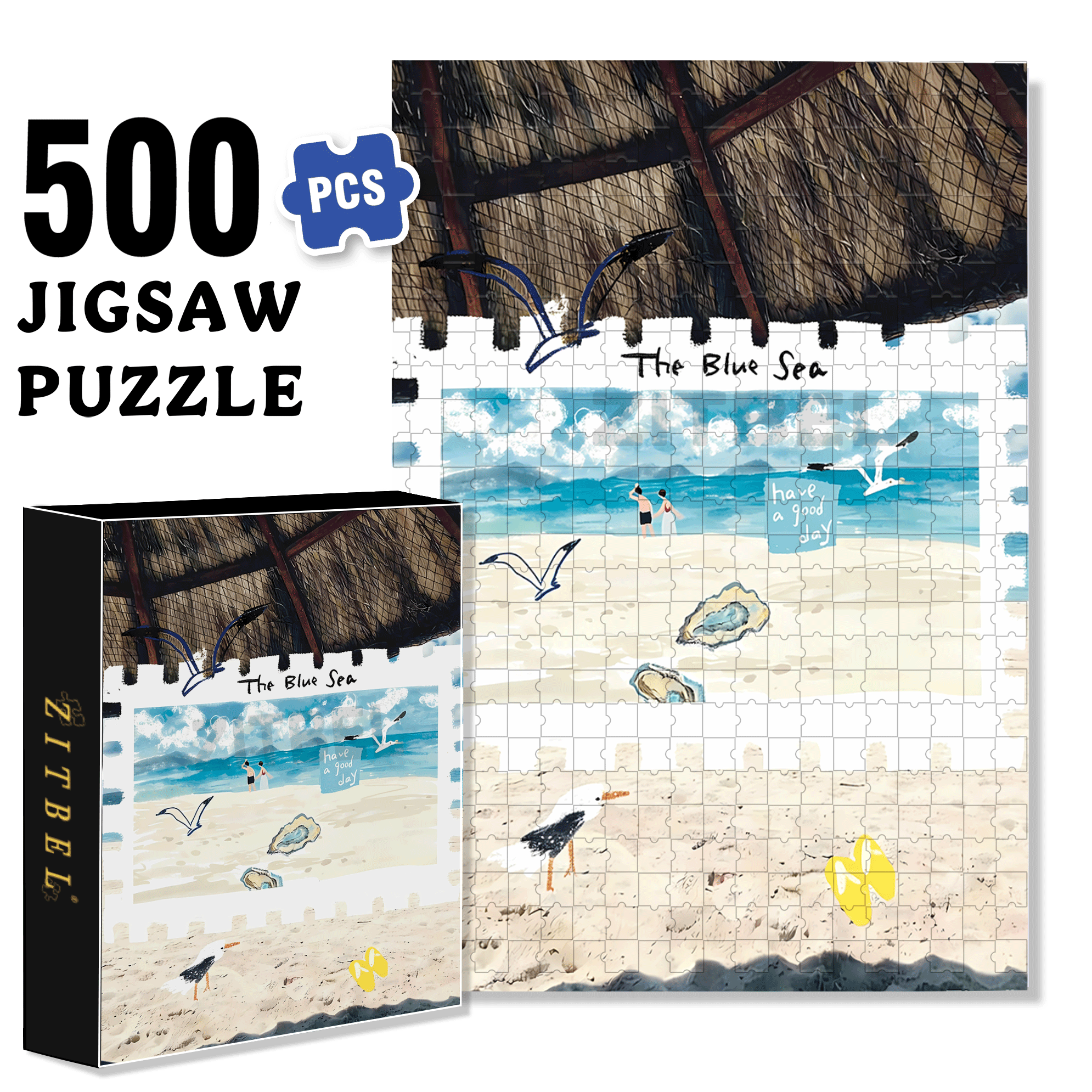The Blue Sea 500pcs/1000pcs Jigsaw Puzzle, Scratch-Resistant, Interactive Family Game & Brain-Boosting DIY Decor, Perfect for Halloween, Christmas & New Year Gifts, Family Puzzle Game