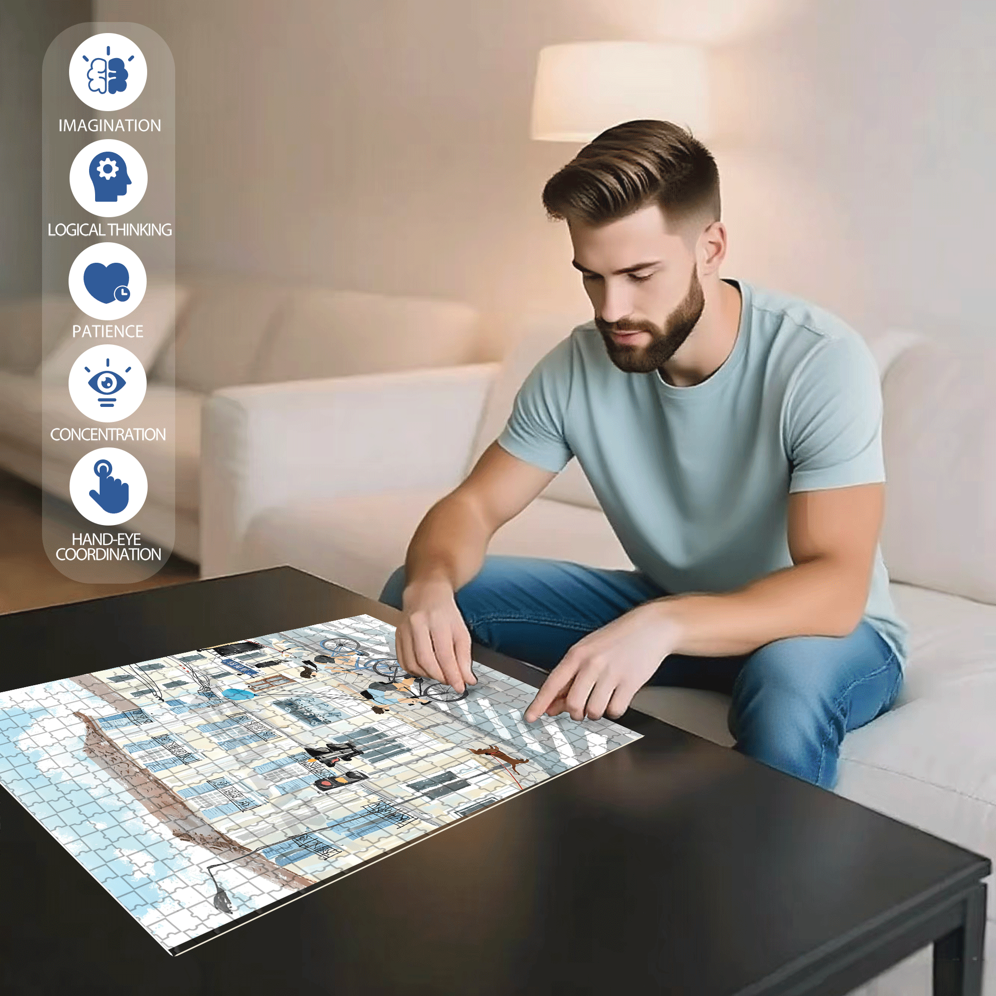 The Blue Wind 500pcs/1000pcs Jigsaw Puzzle, Scratch-Resistant, Interactive Family Game & Brain-Boosting DIY Decor, Perfect for Halloween, Christmas & New Year Gifts, Family Puzzle Game