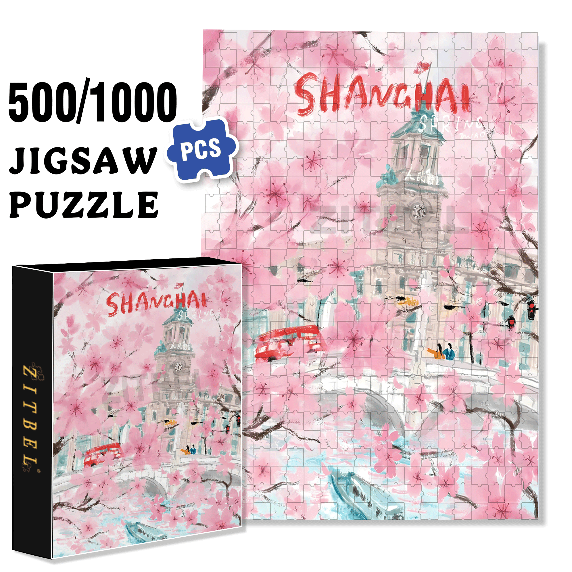 When Cherry Blossoms Are In Full Bloom 500pcs/1000pcs Jigsaw Puzzle, Scratch-Resistant, Interactive Family Game & Brain-Boosting DIY Decor, Perfect for Halloween, Christmas & New Year Gifts, Family Puzzle Game