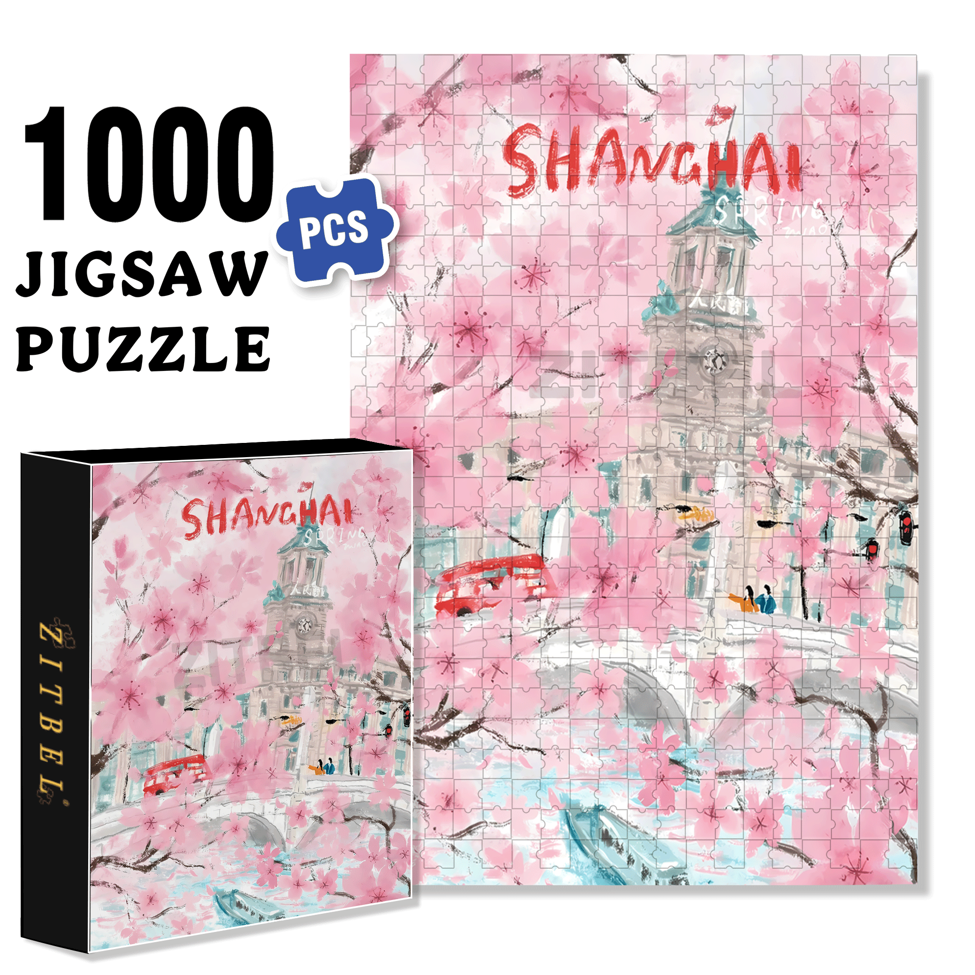 When Cherry Blossoms Are In Full Bloom 500pcs/1000pcs Jigsaw Puzzle, Scratch-Resistant, Interactive Family Game & Brain-Boosting DIY Decor, Perfect for Halloween, Christmas & New Year Gifts, Family Puzzle Game