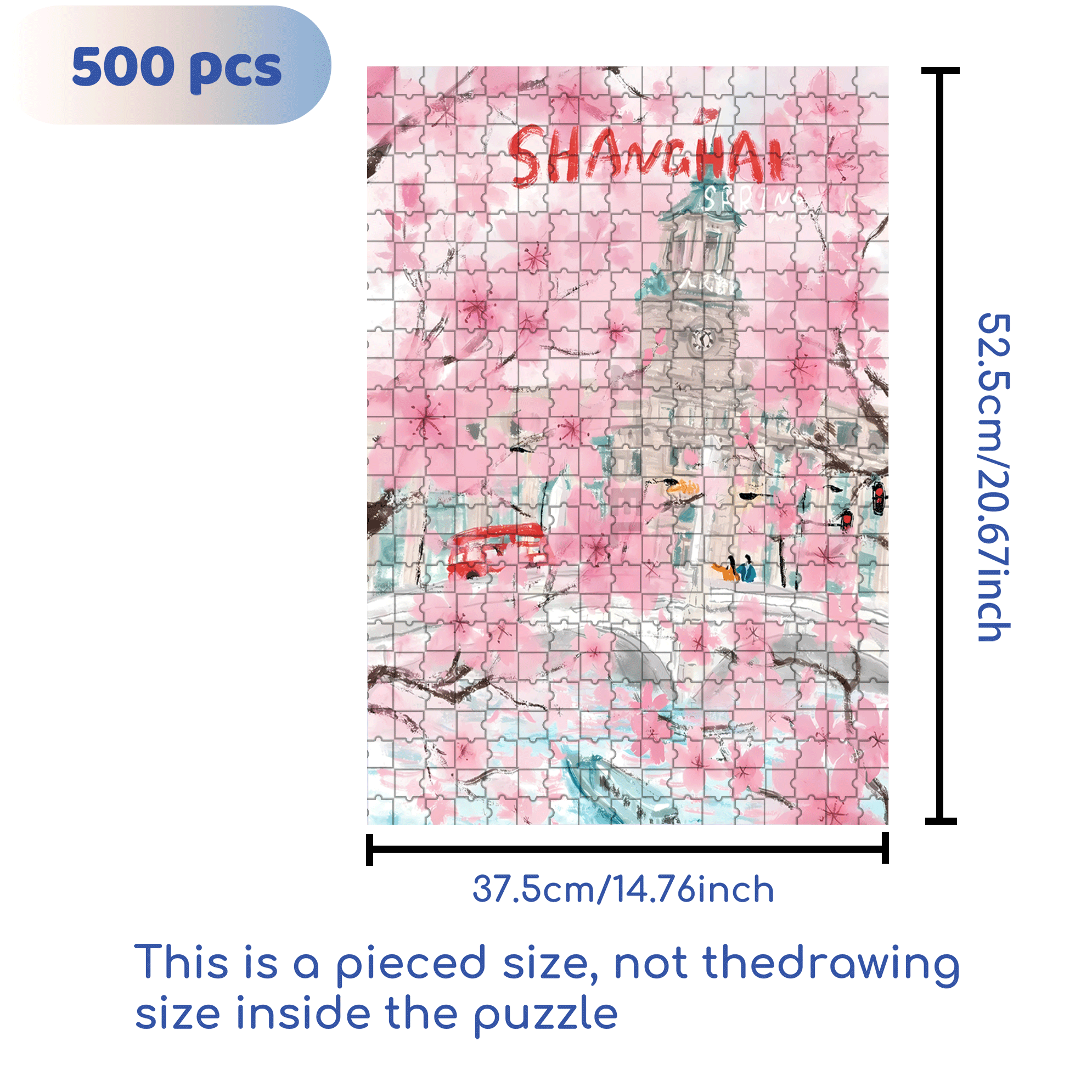 When Cherry Blossoms Are In Full Bloom 500pcs/1000pcs Jigsaw Puzzle, Scratch-Resistant, Interactive Family Game & Brain-Boosting DIY Decor, Perfect for Halloween, Christmas & New Year Gifts, Family Puzzle Game