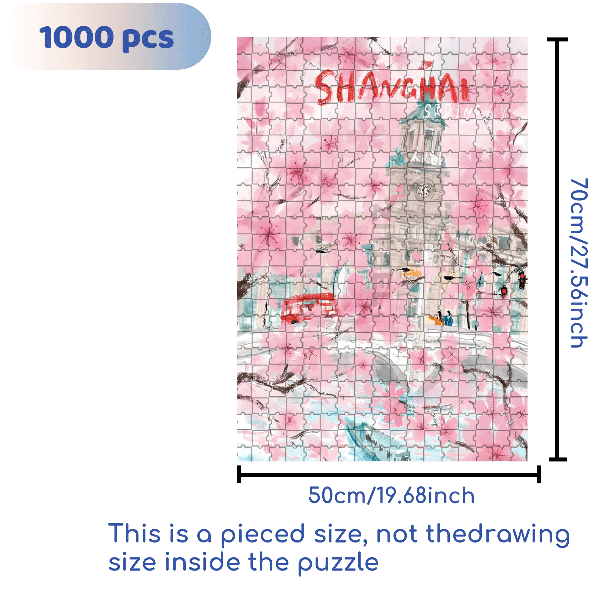When Cherry Blossoms Are In Full Bloom 500pcs/1000pcs Jigsaw Puzzle, Scratch-Resistant, Interactive Family Game & Brain-Boosting DIY Decor, Perfect for Halloween, Christmas & New Year Gifts, Family Puzzle Game