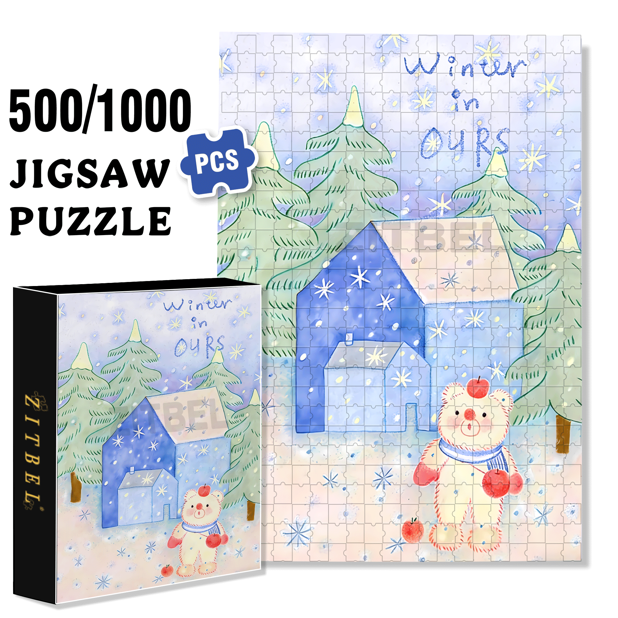 Winter In Ours 500pcs/1000pcs Jigsaw Puzzle, Scratch-Resistant, Interactive Family Game & Brain-Boosting DIY Decor, Perfect for Halloween, Christmas & New Year Gifts, Family Puzzle Game