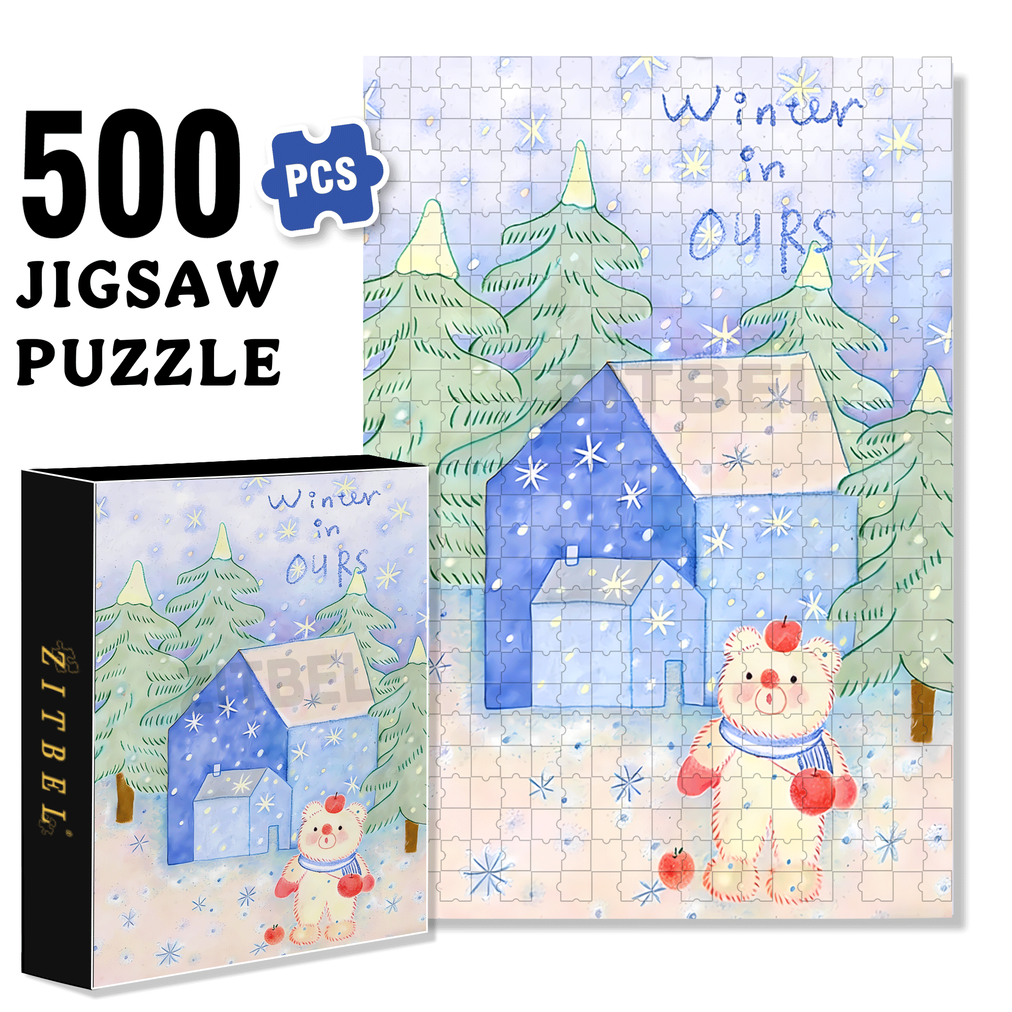 Winter In Ours 500pcs/1000pcs Jigsaw Puzzle, Scratch-Resistant, Interactive Family Game & Brain-Boosting DIY Decor, Perfect for Halloween, Christmas & New Year Gifts, Family Puzzle Game