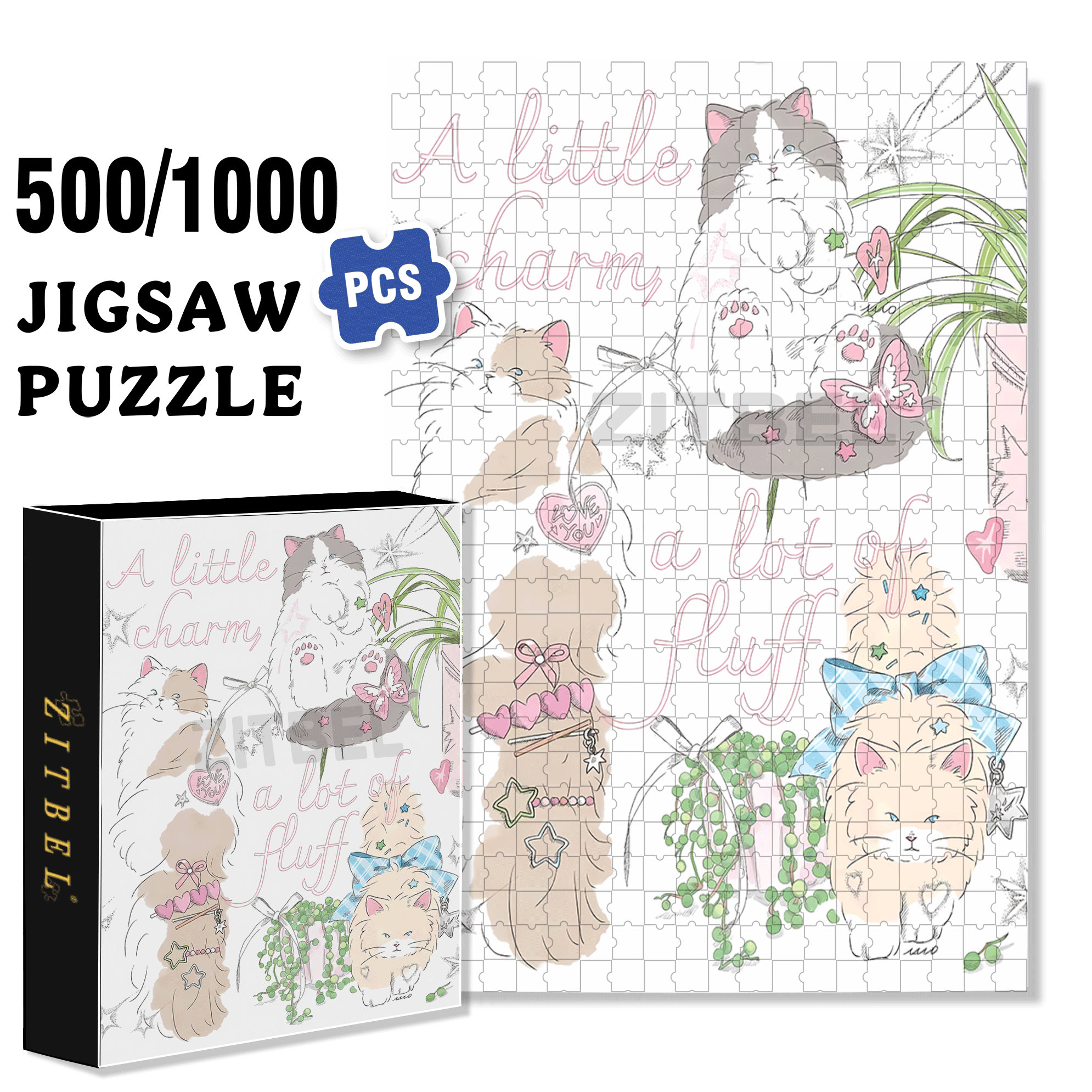 A Lot Of Little Fluffy 500pcs/1000pcs Jigsaw Puzzle, Scratch-Resistant, Interactive Family Game & Brain-Boosting DIY Decor, Perfect for Halloween, Christmas & New Year Gifts, Family Puzzle Game