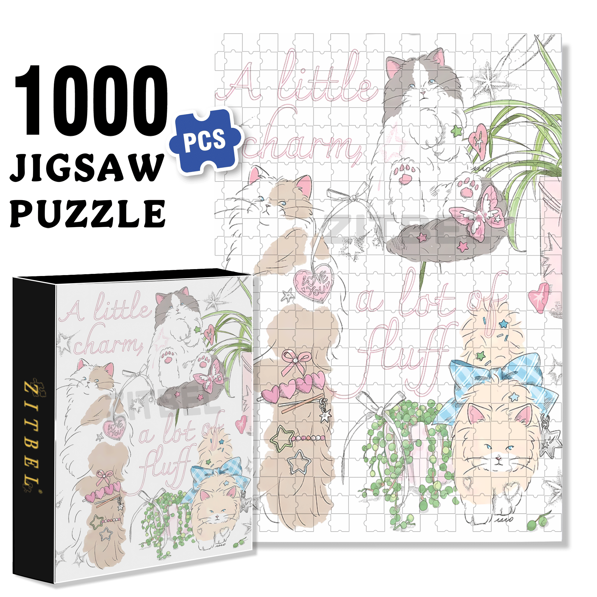 A Lot Of Little Fluffy 500pcs/1000pcs Jigsaw Puzzle, Scratch-Resistant, Interactive Family Game & Brain-Boosting DIY Decor, Perfect for Halloween, Christmas & New Year Gifts, Family Puzzle Game