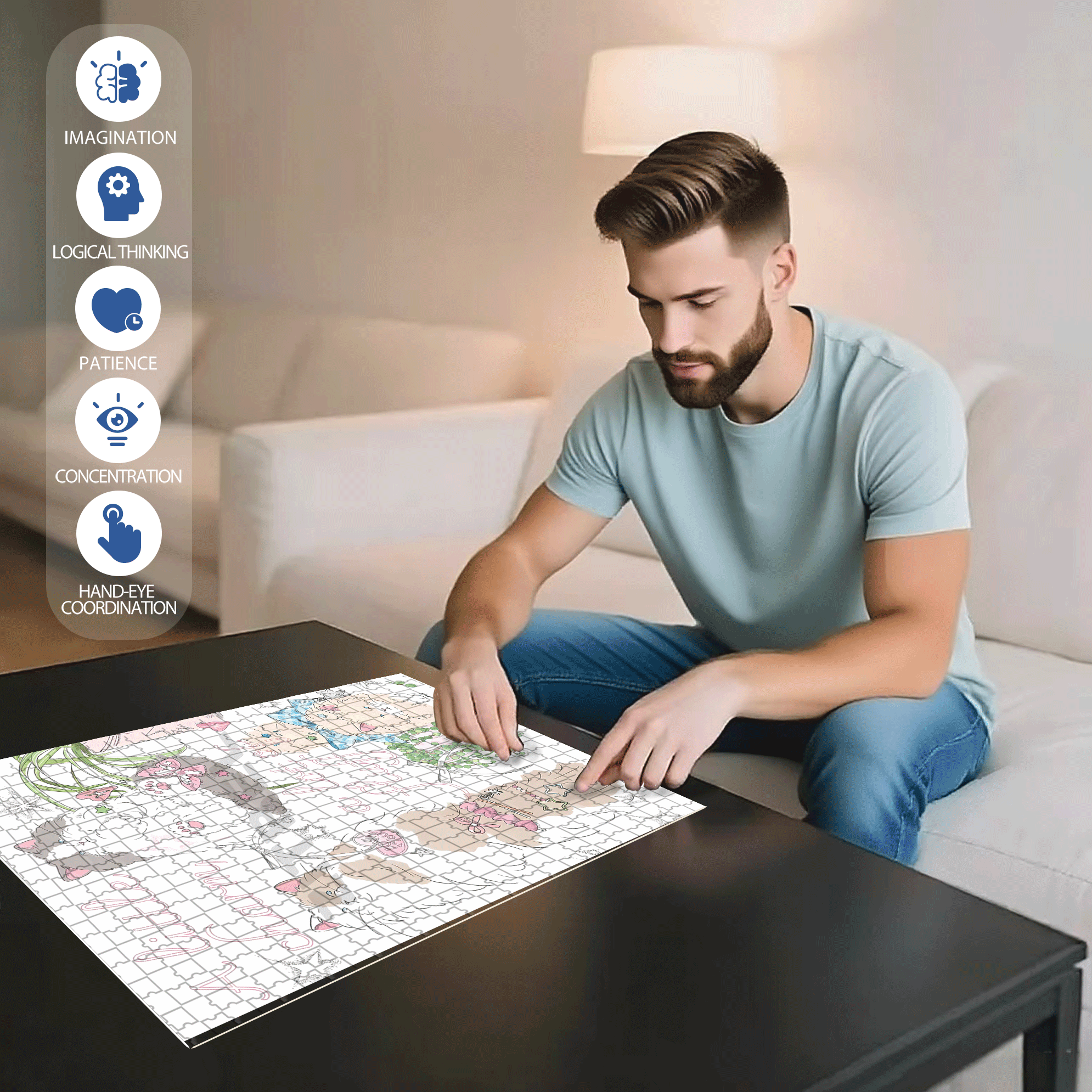 A Lot Of Little Fluffy 500pcs/1000pcs Jigsaw Puzzle, Scratch-Resistant, Interactive Family Game & Brain-Boosting DIY Decor, Perfect for Halloween, Christmas & New Year Gifts, Family Puzzle Game