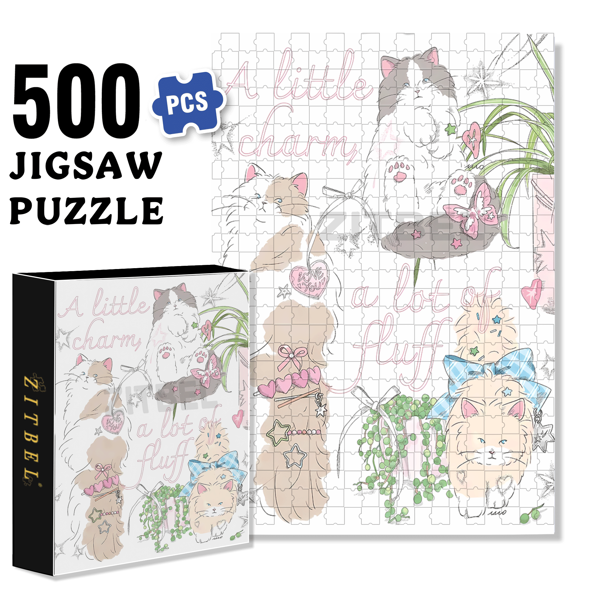 A Lot Of Little Fluffy 500pcs/1000pcs Jigsaw Puzzle, Scratch-Resistant, Interactive Family Game & Brain-Boosting DIY Decor, Perfect for Halloween, Christmas & New Year Gifts, Family Puzzle Game