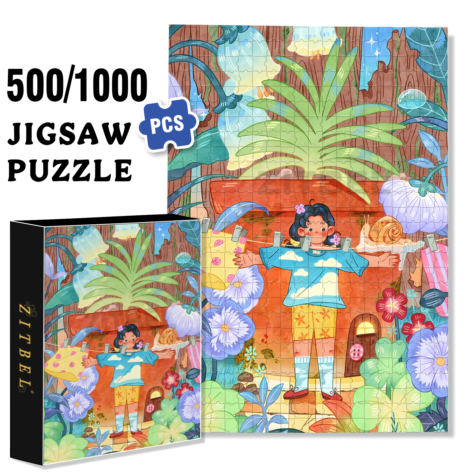 Borrowing A Sunny Day 500pcs/1000pcs Jigsaw Puzzle, Scratch-Resistant, Interactive Family Game & Brain-Boosting DIY Decor, Perfect for Halloween, Christmas & New Year Gifts, Family Puzzle Game