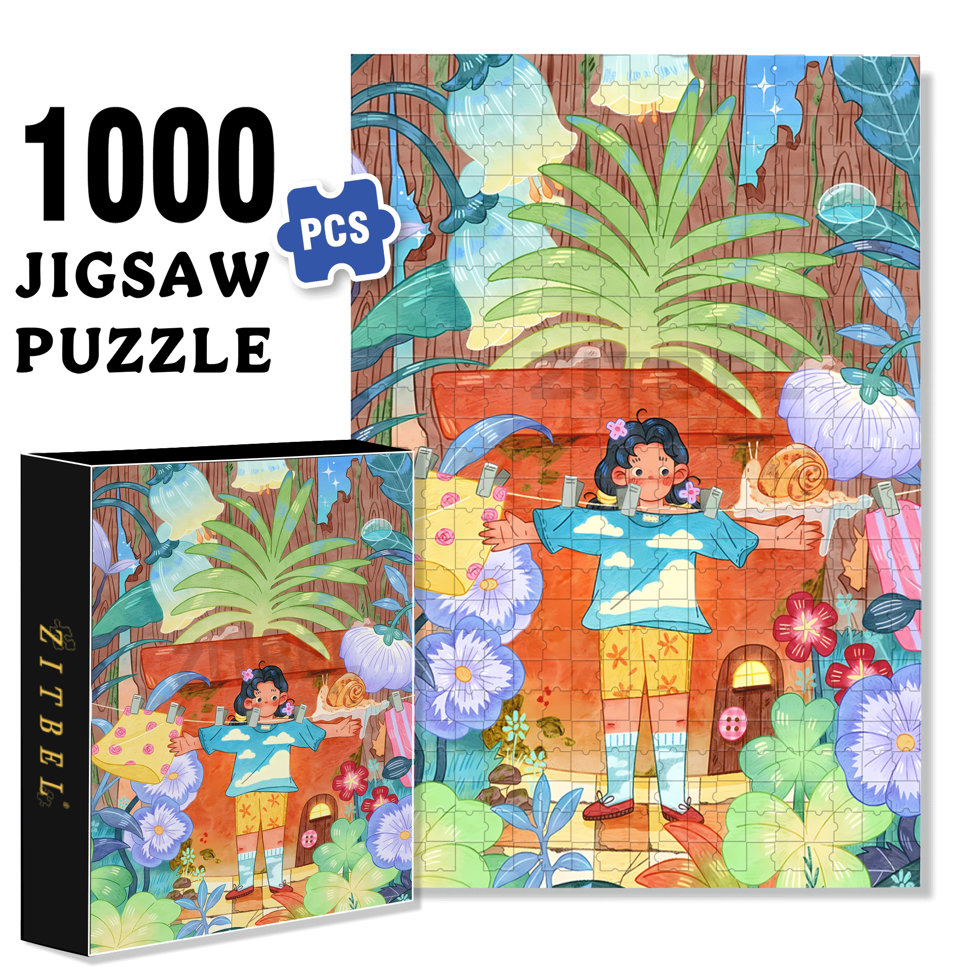 Borrowing A Sunny Day 500pcs/1000pcs Jigsaw Puzzle, Scratch-Resistant, Interactive Family Game & Brain-Boosting DIY Decor, Perfect for Halloween, Christmas & New Year Gifts, Family Puzzle Game