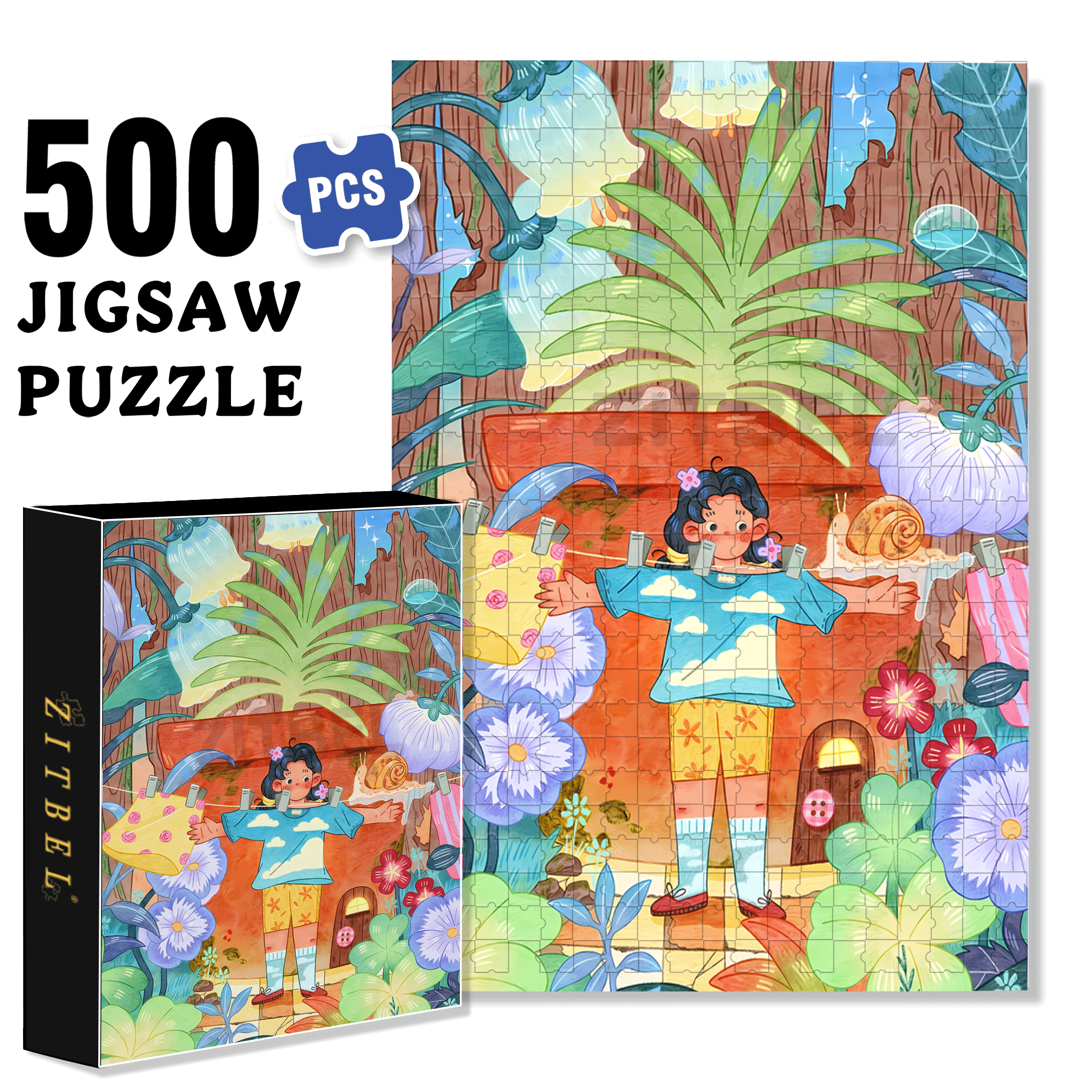 Borrowing A Sunny Day 500pcs/1000pcs Jigsaw Puzzle, Scratch-Resistant, Interactive Family Game & Brain-Boosting DIY Decor, Perfect for Halloween, Christmas & New Year Gifts, Family Puzzle Game