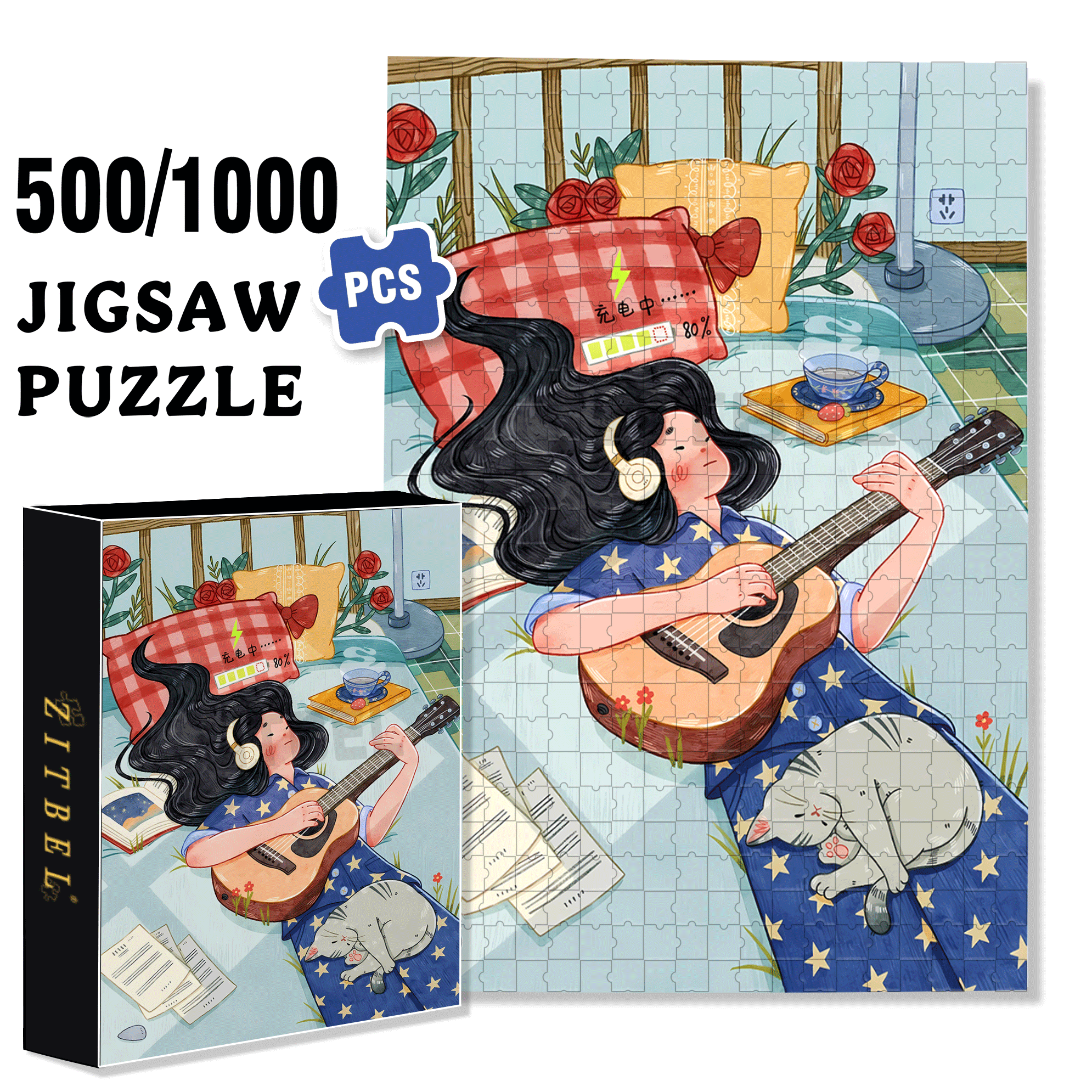 Charging 500pcs/1000pcs Jigsaw Puzzle, Scratch-Resistant, Interactive Family Game & Brain-Boosting DIY Decor, Perfect for Halloween, Christmas & New Year Gifts, Family Puzzle Game