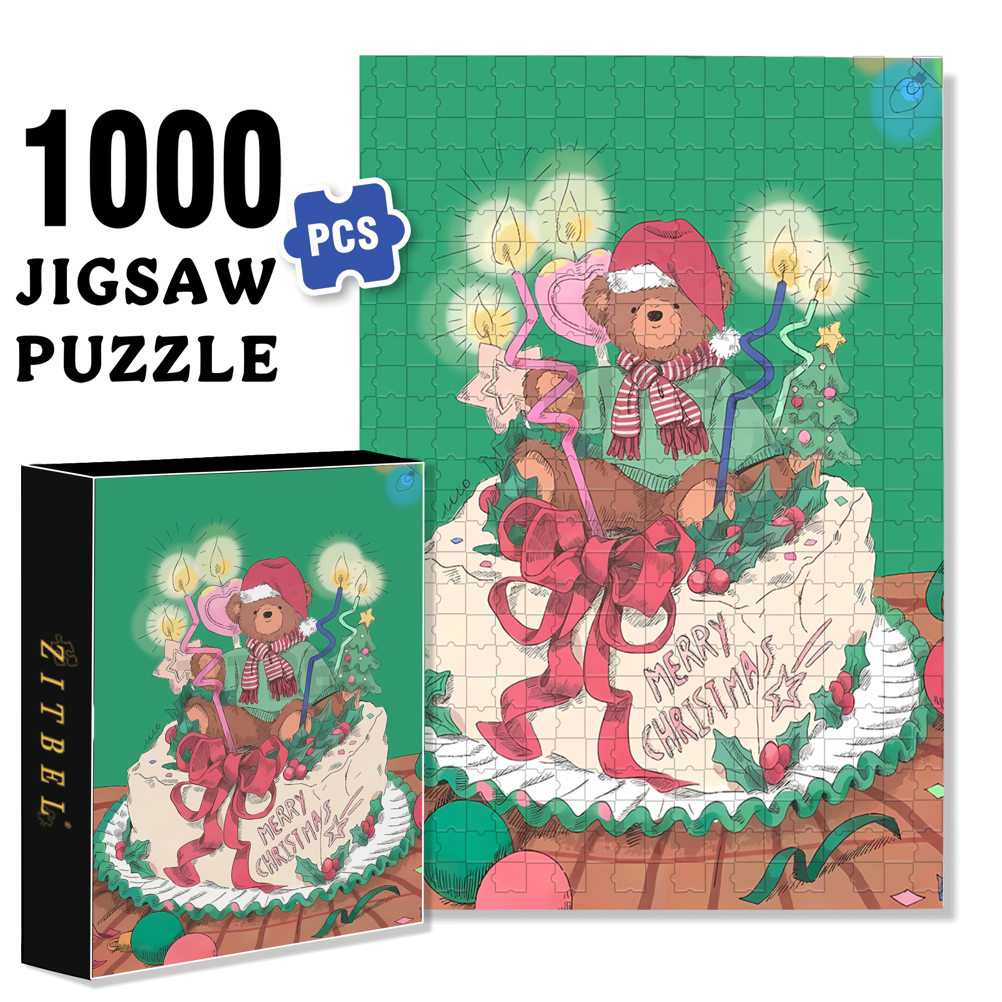 Christmas Bear Cake 500pcs/1000pcs Jigsaw Puzzle, Scratch-Resistant, Interactive Family Game & Brain-Boosting DIY Decor, Perfect for Halloween, Christmas & New Year Gifts, Family Puzzle Game