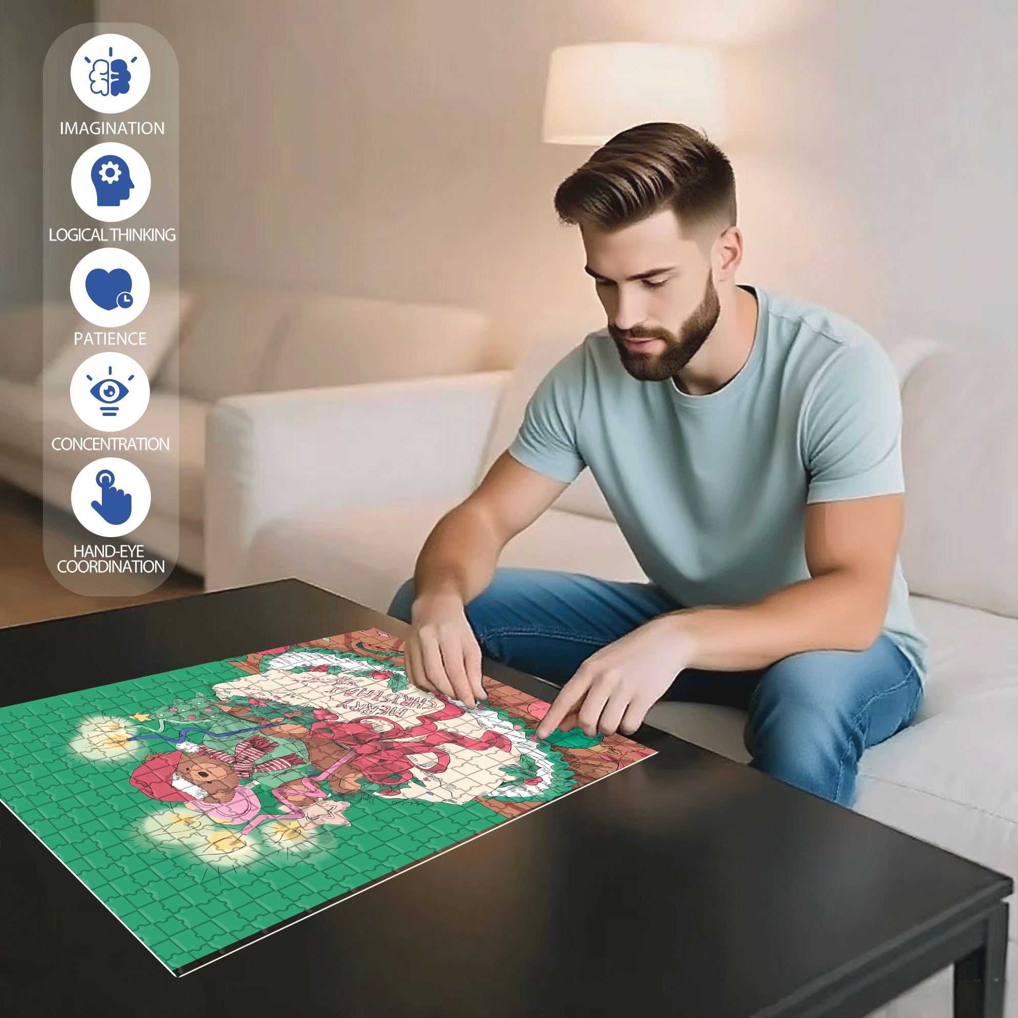 Christmas Bear Cake 500pcs/1000pcs Jigsaw Puzzle, Scratch-Resistant, Interactive Family Game & Brain-Boosting DIY Decor, Perfect for Halloween, Christmas & New Year Gifts, Family Puzzle Game