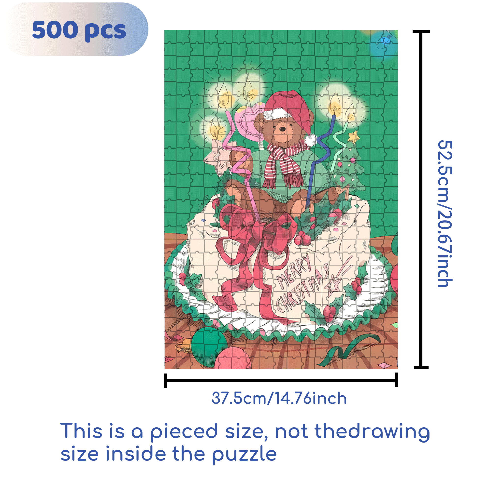 Christmas Bear Cake 500pcs/1000pcs Jigsaw Puzzle, Scratch-Resistant, Interactive Family Game & Brain-Boosting DIY Decor, Perfect for Halloween, Christmas & New Year Gifts, Family Puzzle Game