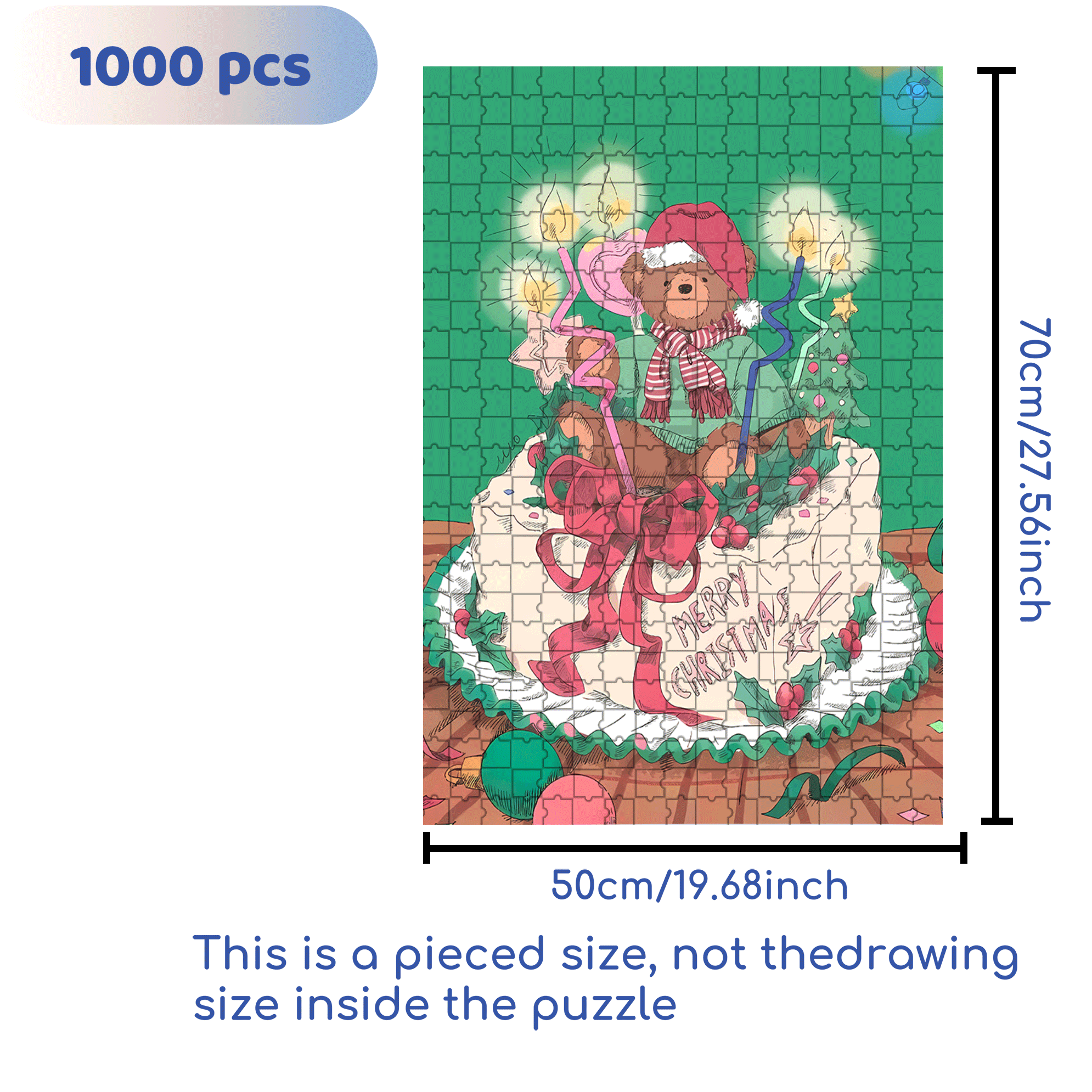 Christmas Bear Cake 500pcs/1000pcs Jigsaw Puzzle, Scratch-Resistant, Interactive Family Game & Brain-Boosting DIY Decor, Perfect for Halloween, Christmas & New Year Gifts, Family Puzzle Game
