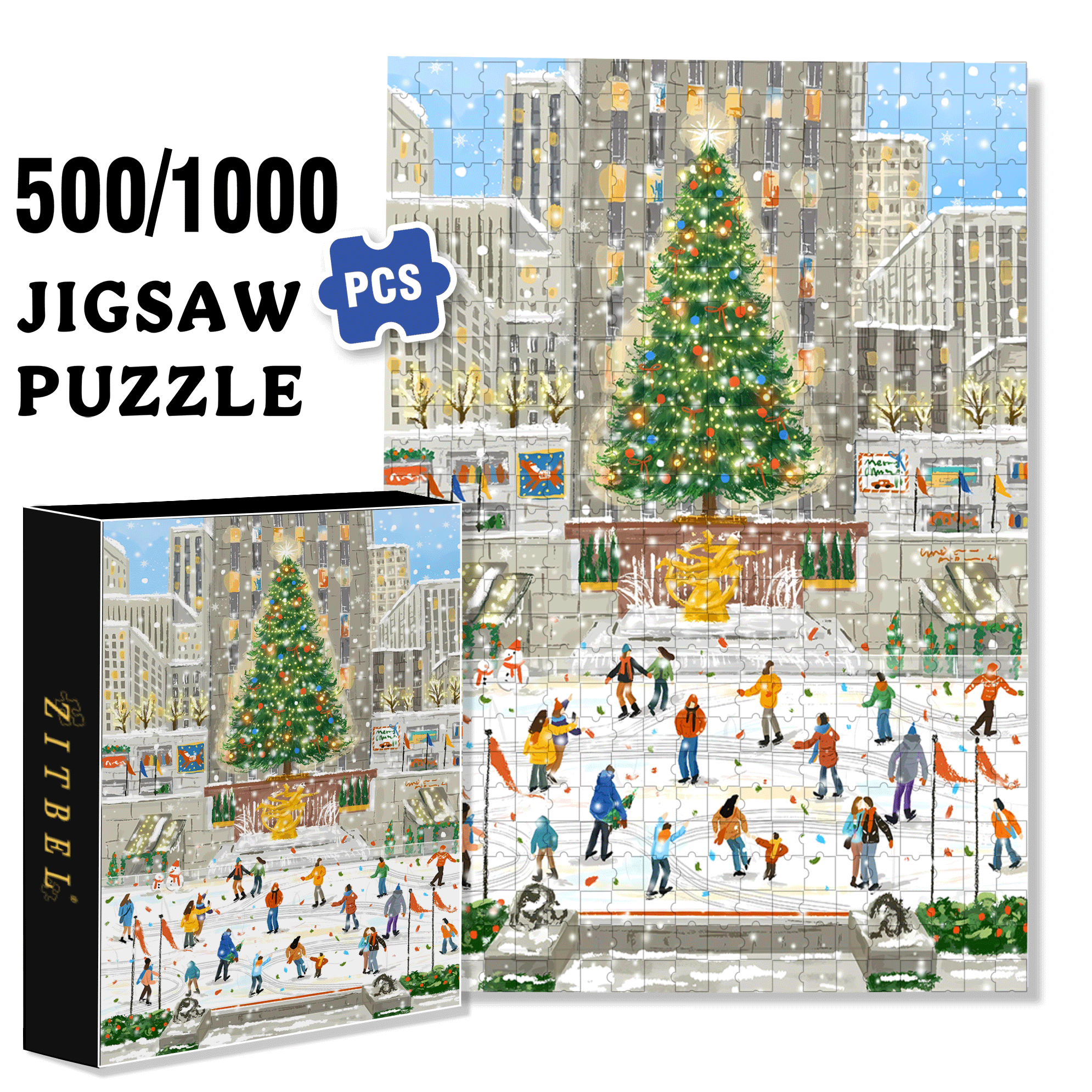 Christmas Ice and Snow Carnival 500pcs/1000pcs Jigsaw Puzzle, Scratch-Resistant, Interactive Family Game & Brain-Boosting DIY Decor, Perfect for Halloween, Christmas & New Year Gifts, Family Puzzle Game