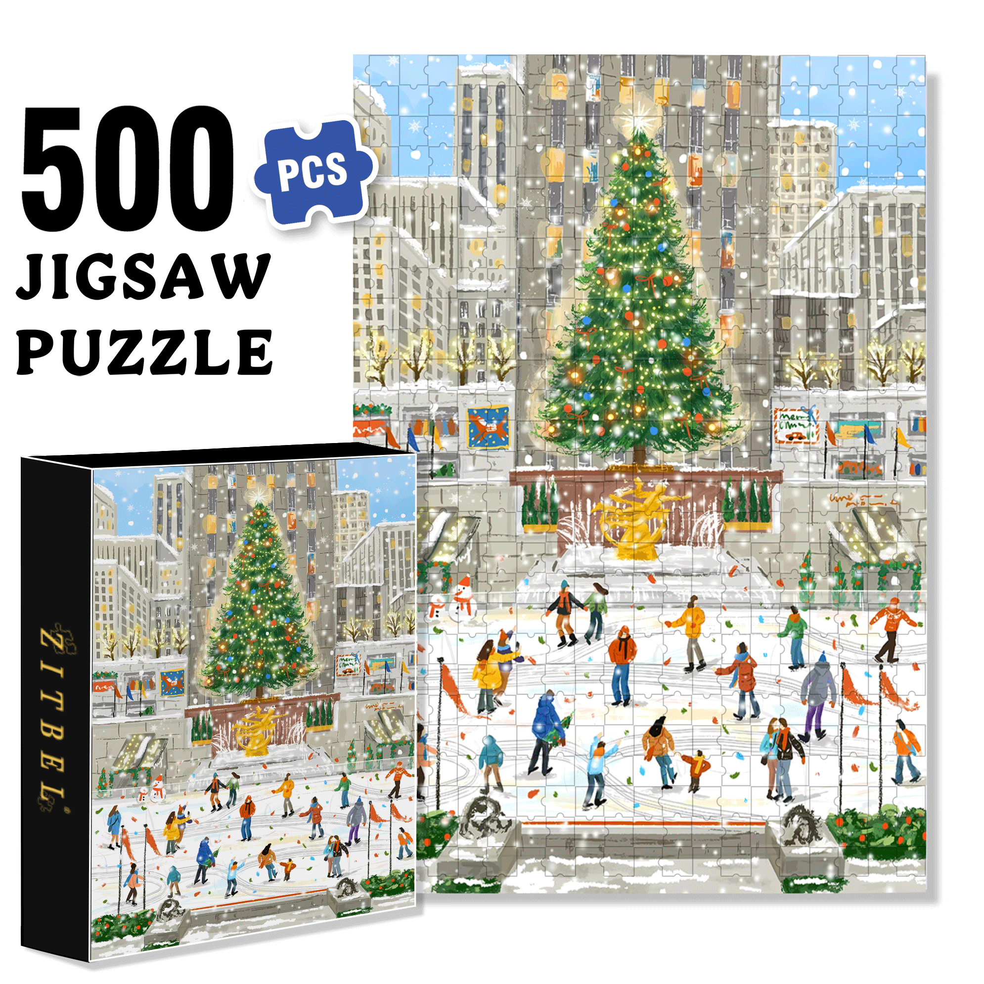 Christmas Ice and Snow Carnival 500pcs/1000pcs Jigsaw Puzzle, Scratch-Resistant, Interactive Family Game & Brain-Boosting DIY Decor, Perfect for Halloween, Christmas & New Year Gifts, Family Puzzle Game