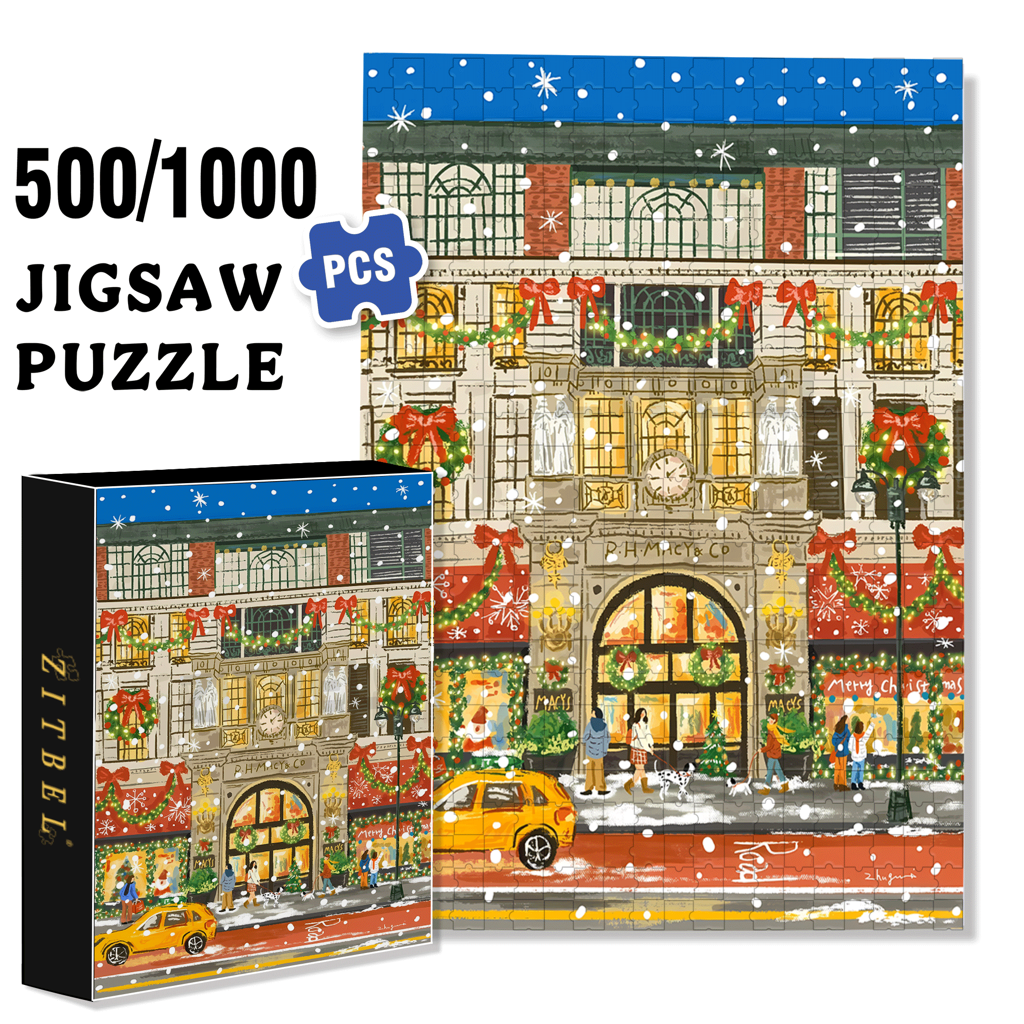 Christmas Lights Up 500pcs/1000pcs Jigsaw Puzzle, Scratch-Resistant, Interactive Family Game & Brain-Boosting DIY Decor, Perfect for Halloween, Christmas & New Year Gifts, Family Puzzle Game