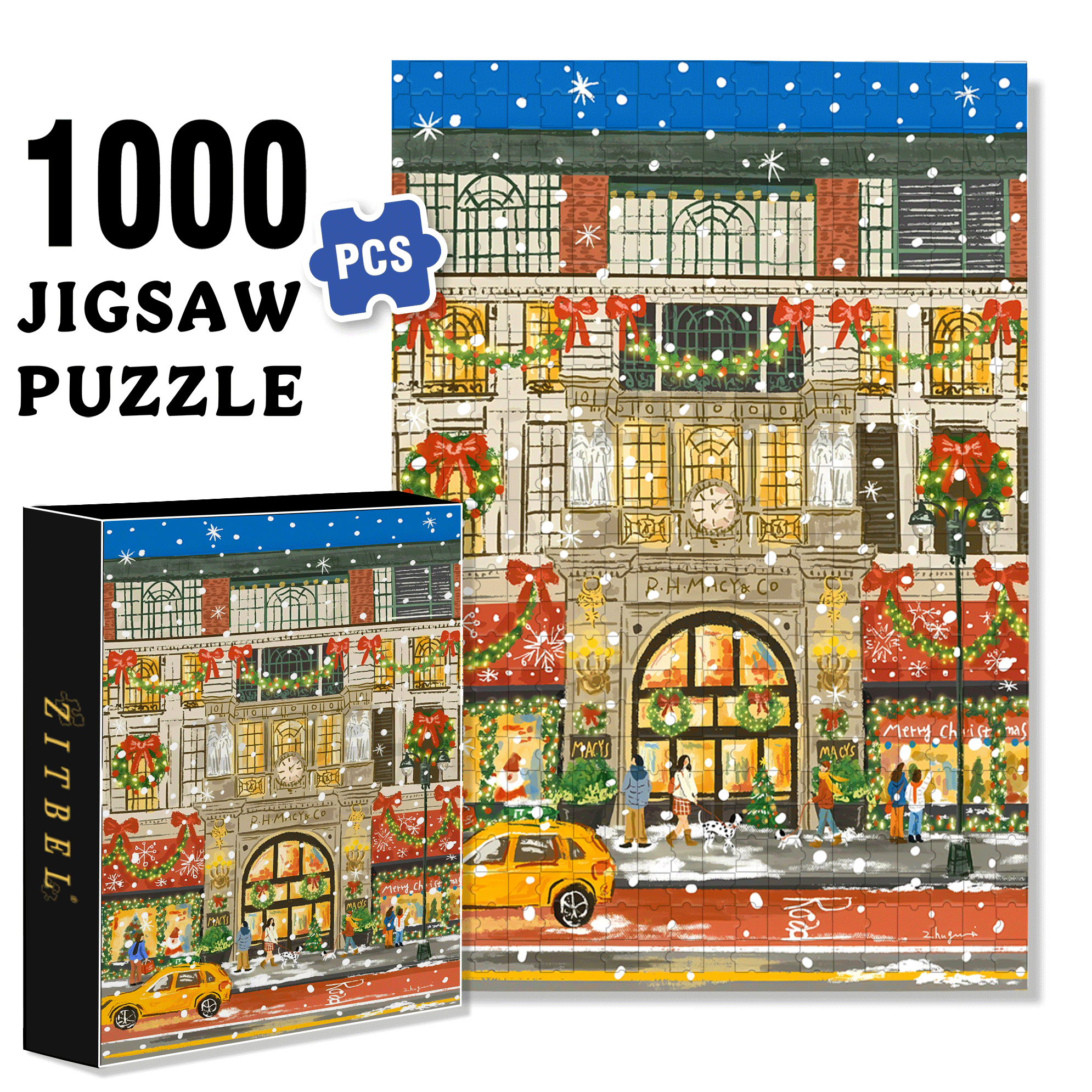 Christmas Lights Up 500pcs/1000pcs Jigsaw Puzzle, Scratch-Resistant, Interactive Family Game & Brain-Boosting DIY Decor, Perfect for Halloween, Christmas & New Year Gifts, Family Puzzle Game