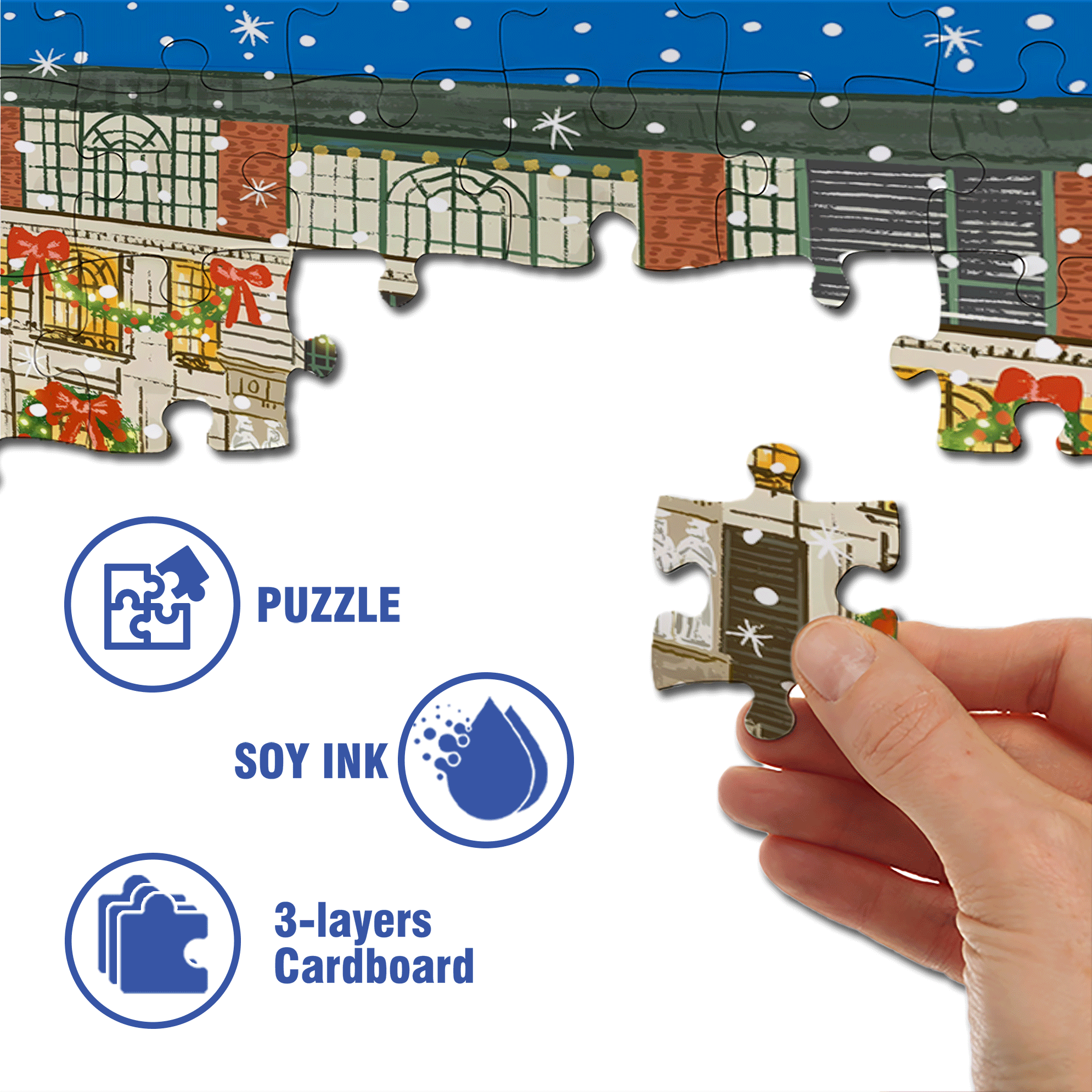 Christmas Lights Up 500pcs/1000pcs Jigsaw Puzzle, Scratch-Resistant, Interactive Family Game & Brain-Boosting DIY Decor, Perfect for Halloween, Christmas & New Year Gifts, Family Puzzle Game