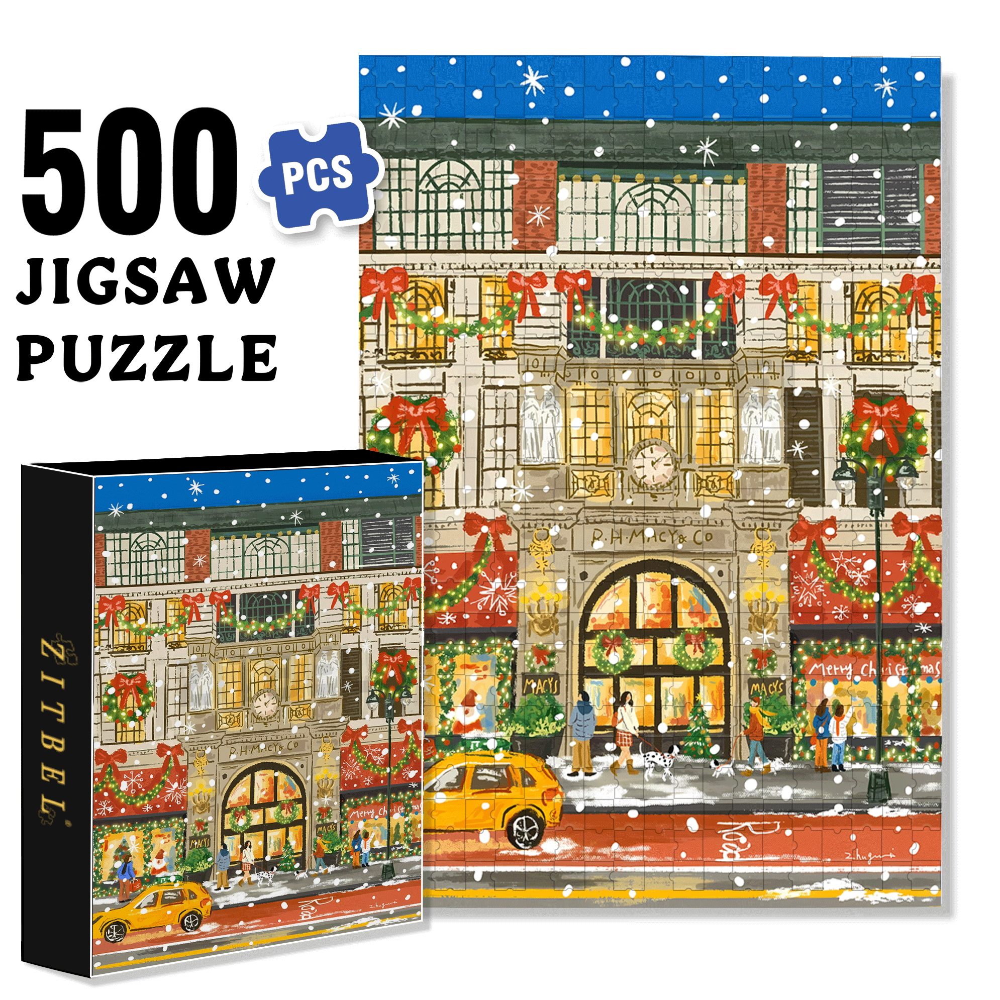 Christmas Lights Up 500pcs/1000pcs Jigsaw Puzzle, Scratch-Resistant, Interactive Family Game & Brain-Boosting DIY Decor, Perfect for Halloween, Christmas & New Year Gifts, Family Puzzle Game