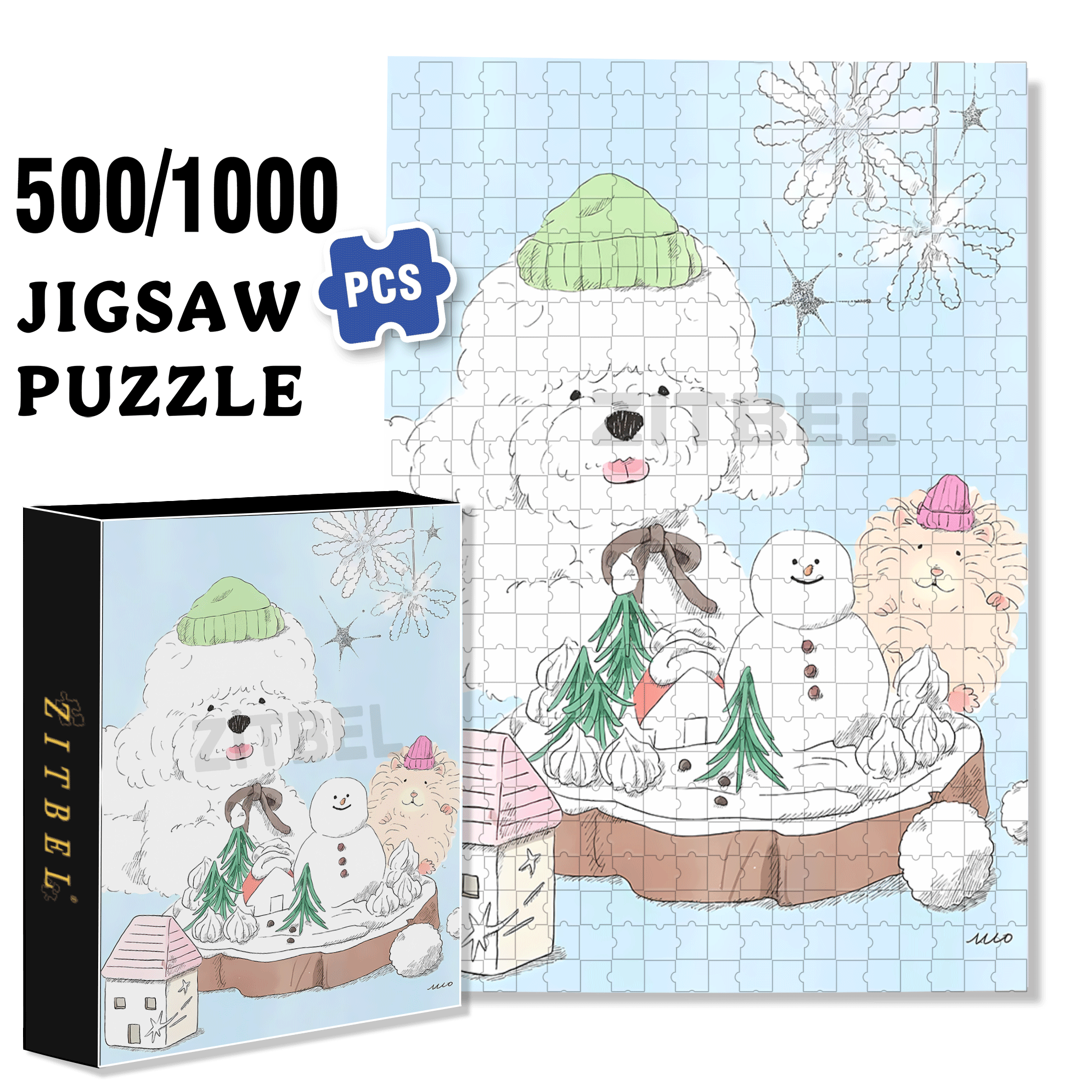 Cotton Candy Dog 500pcs/1000pcs Jigsaw Puzzle, Scratch-Resistant, Interactive Family Game & Brain-Boosting DIY Decor, Perfect for Halloween, Christmas & New Year Gifts, Family Puzzle Game