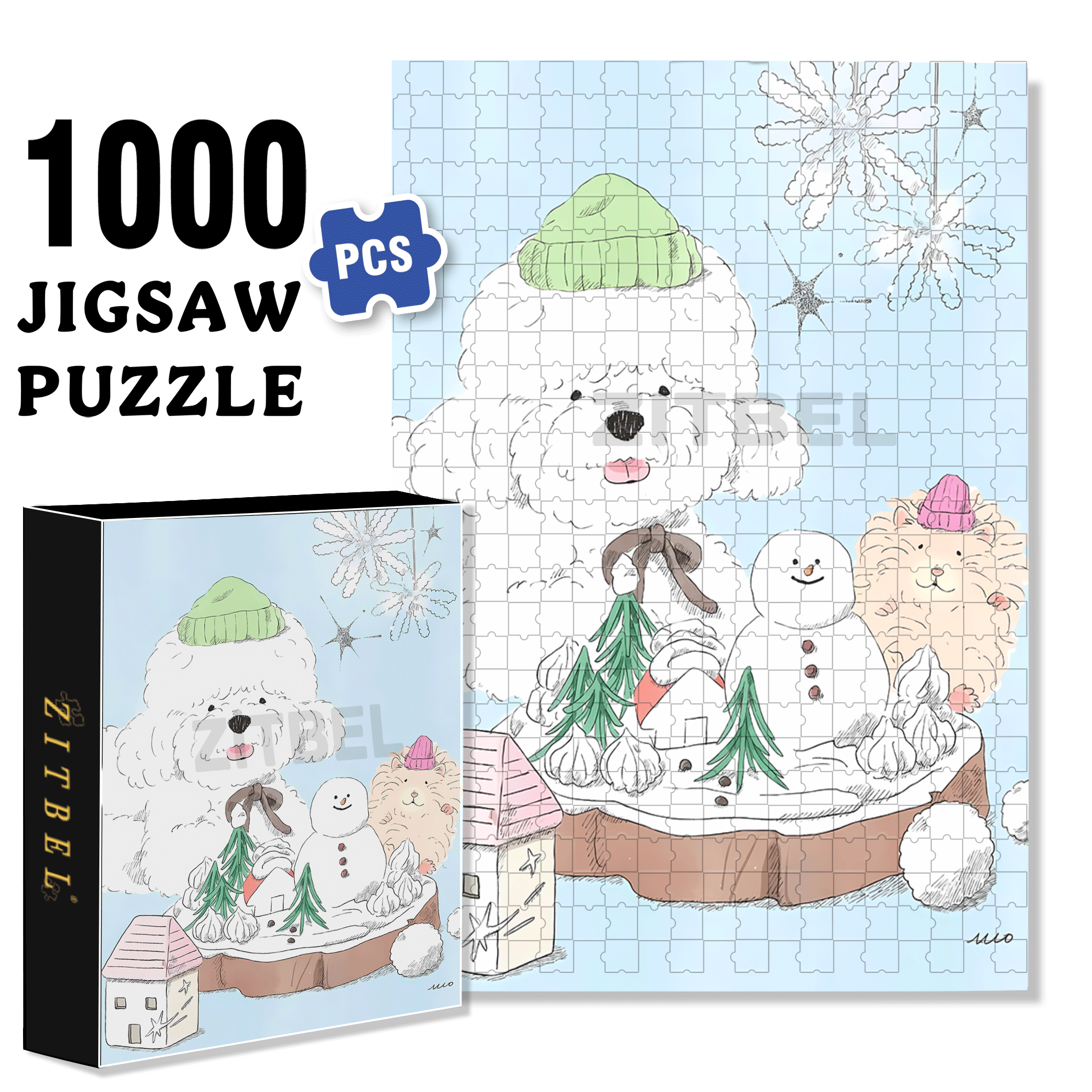 Cotton Candy Dog 500pcs/1000pcs Jigsaw Puzzle, Scratch-Resistant, Interactive Family Game & Brain-Boosting DIY Decor, Perfect for Halloween, Christmas & New Year Gifts, Family Puzzle Game