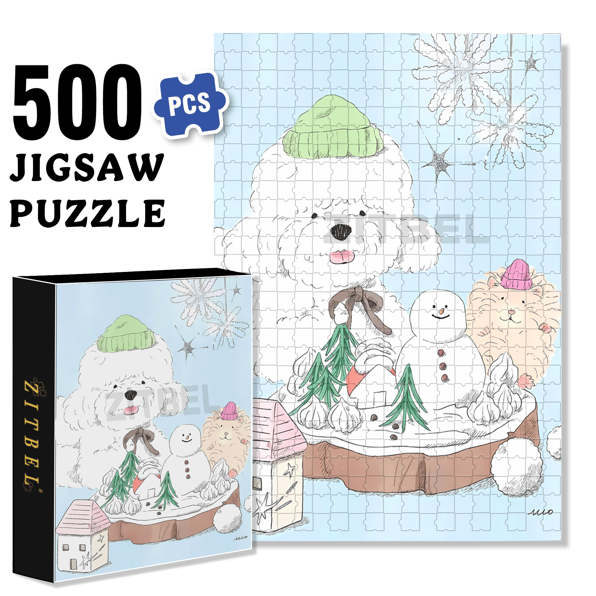 Cotton Candy Dog 500pcs/1000pcs Jigsaw Puzzle, Scratch-Resistant, Interactive Family Game & Brain-Boosting DIY Decor, Perfect for Halloween, Christmas & New Year Gifts, Family Puzzle Game