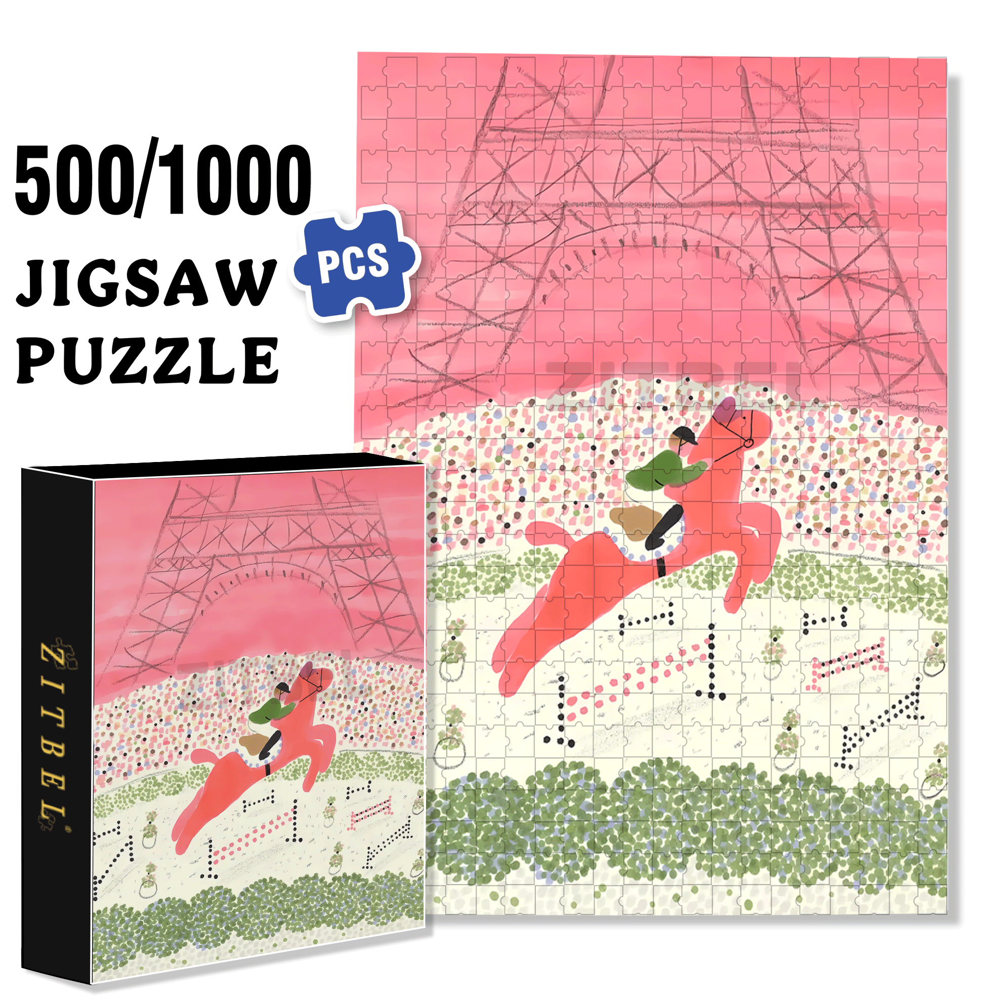 Equestrian Sport 500pcs/1000pcs Jigsaw Puzzle, Scratch-Resistant, Interactive Family Game & Brain-Boosting DIY Decor, Perfect for Halloween, Christmas & New Year Gifts, Family Puzzle Game