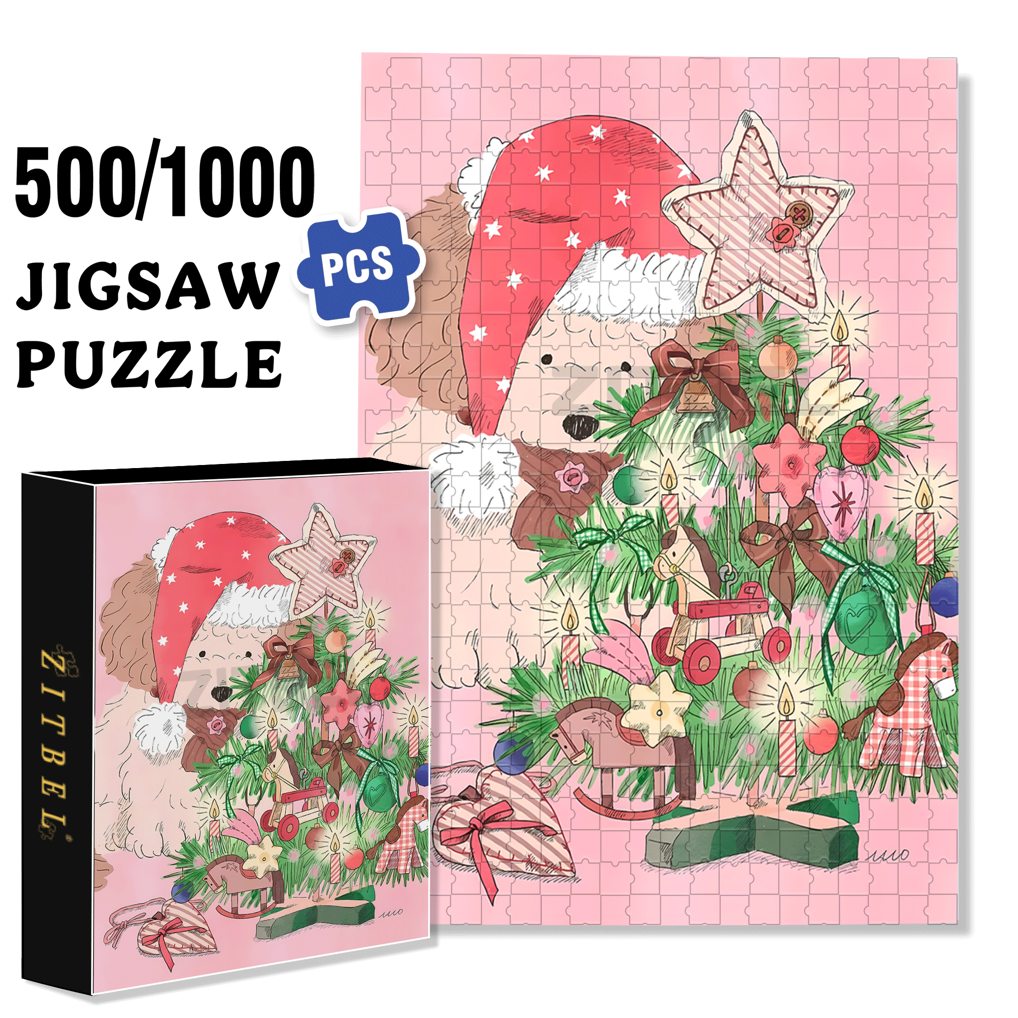 Even Puppies Celebrate Christmas 500pcs/1000pcs Jigsaw Puzzle, Scratch-Resistant, Interactive Family Game & Brain-Boosting DIY Decor, Perfect for Halloween, Christmas & New Year Gifts, Family Puzzle Game