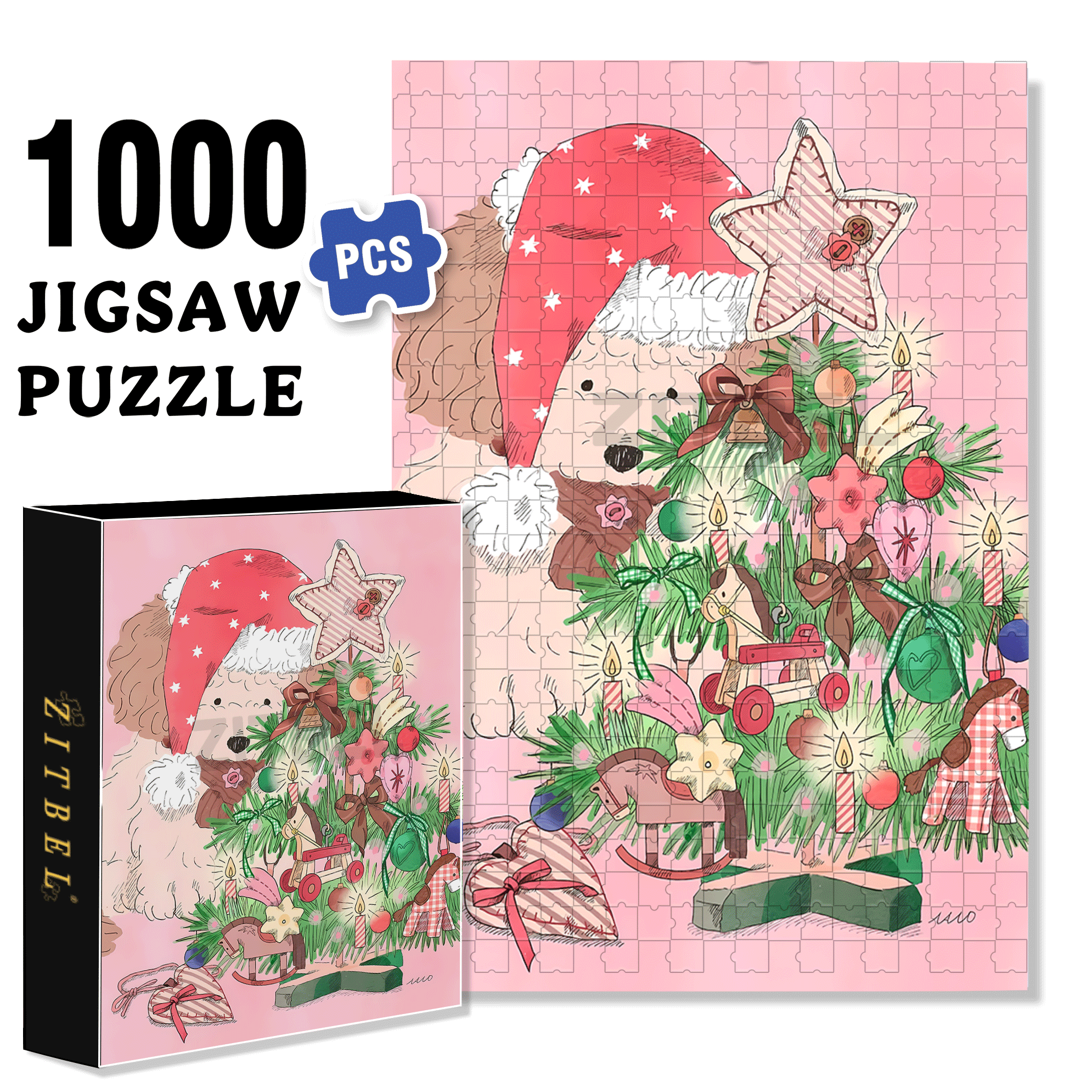 Even Puppies Celebrate Christmas 500pcs/1000pcs Jigsaw Puzzle, Scratch-Resistant, Interactive Family Game & Brain-Boosting DIY Decor, Perfect for Halloween, Christmas & New Year Gifts, Family Puzzle Game