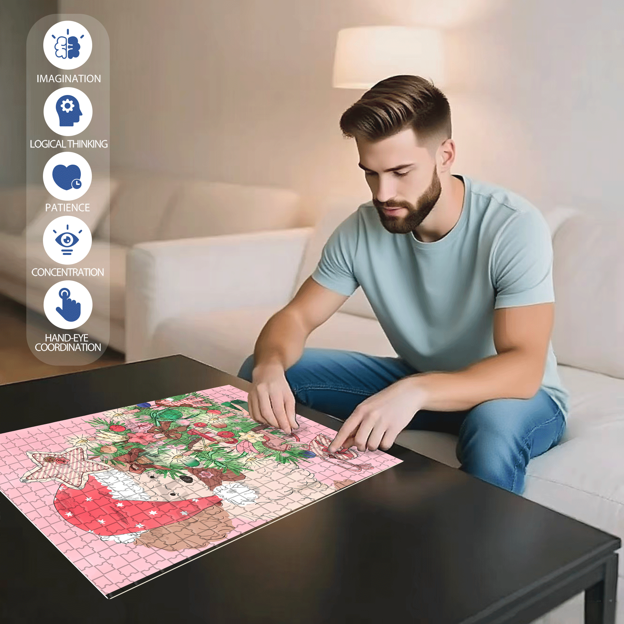 Even Puppies Celebrate Christmas 500pcs/1000pcs Jigsaw Puzzle, Scratch-Resistant, Interactive Family Game & Brain-Boosting DIY Decor, Perfect for Halloween, Christmas & New Year Gifts, Family Puzzle Game