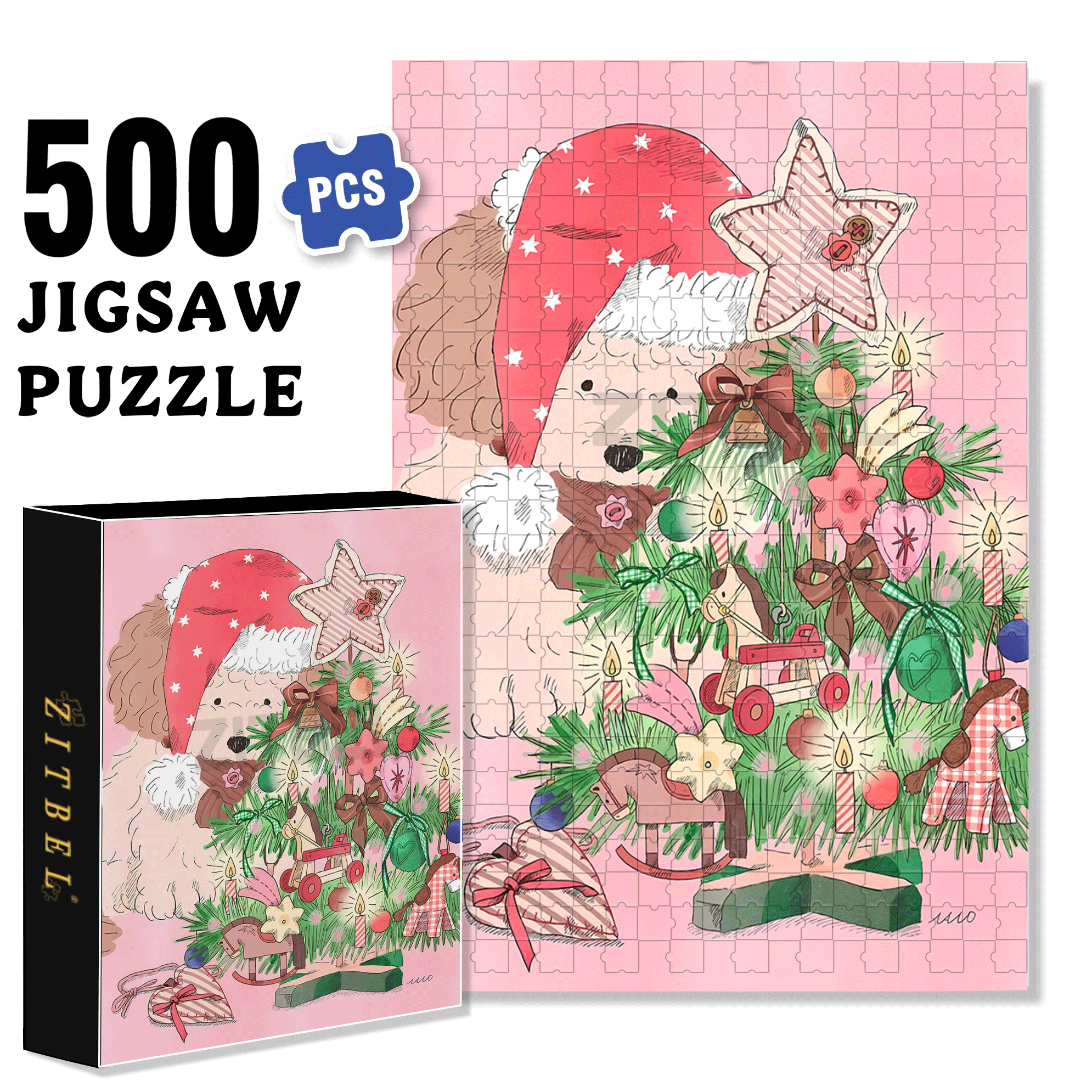 Even Puppies Celebrate Christmas 500pcs/1000pcs Jigsaw Puzzle, Scratch-Resistant, Interactive Family Game & Brain-Boosting DIY Decor, Perfect for Halloween, Christmas & New Year Gifts, Family Puzzle Game