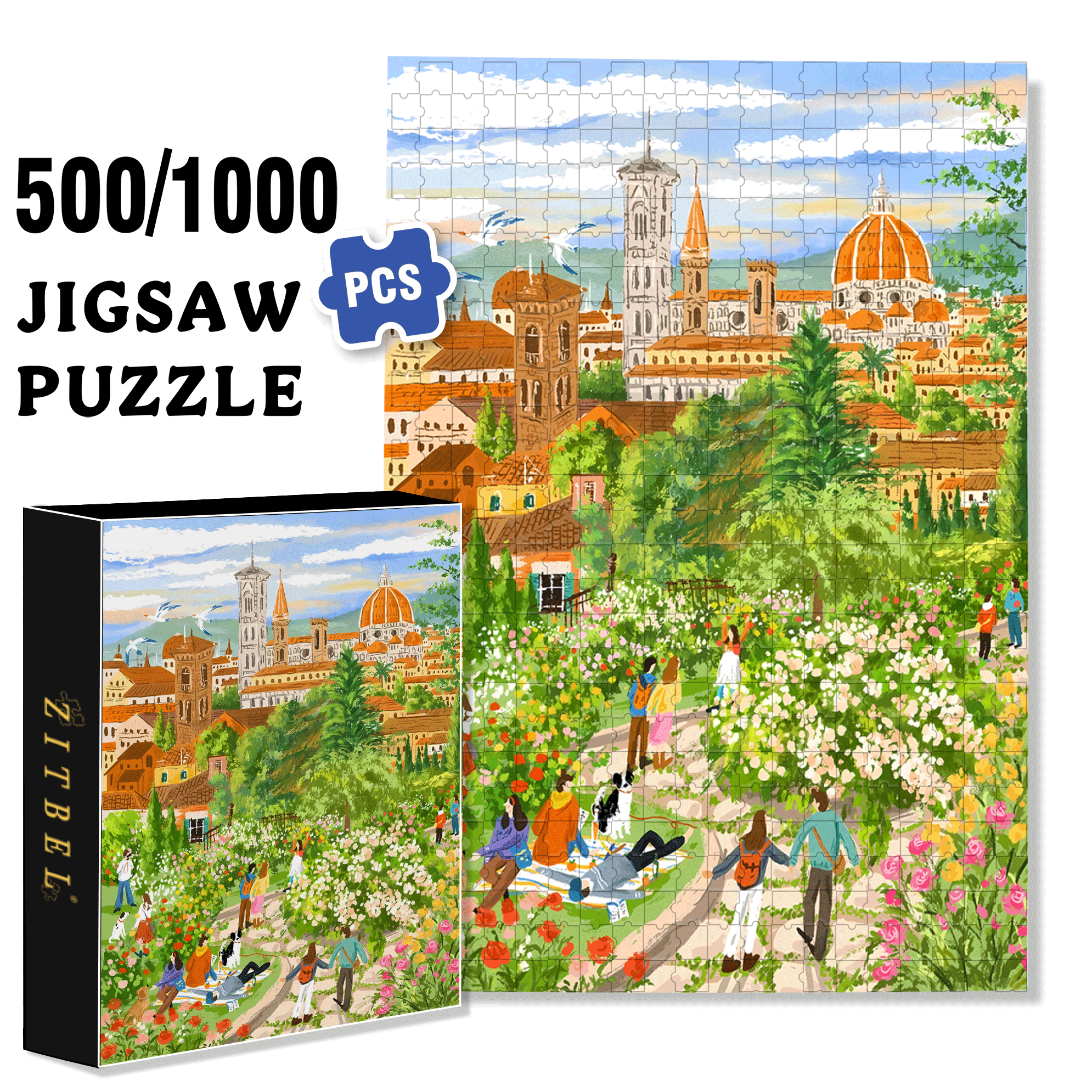 Florence 500pcs/1000pcs Jigsaw Puzzle, Scratch-Resistant, Interactive Family Game & Brain-Boosting DIY Decor, Perfect for Halloween, Christmas & New Year Gifts, Family Puzzle Game