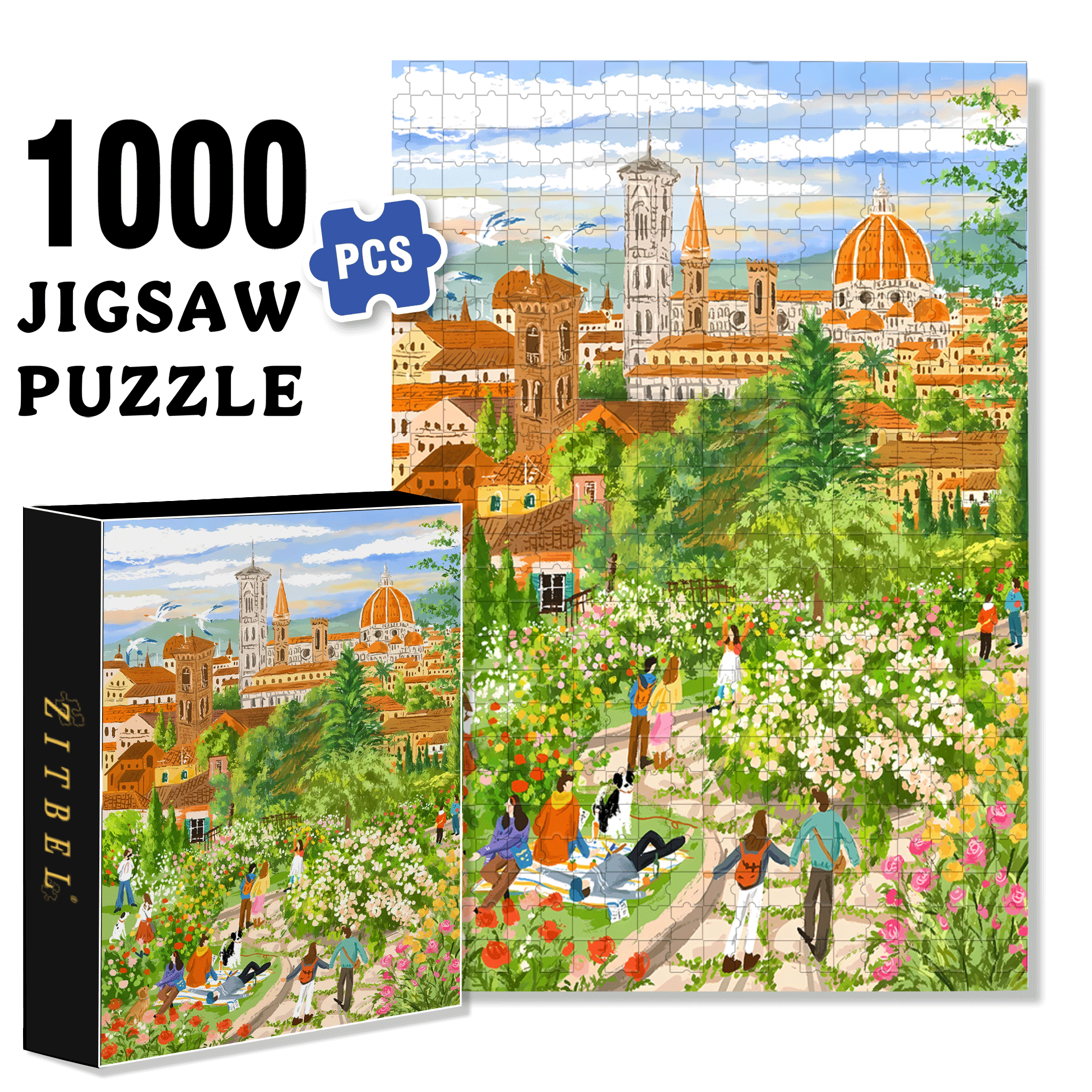 Florence 500pcs/1000pcs Jigsaw Puzzle, Scratch-Resistant, Interactive Family Game & Brain-Boosting DIY Decor, Perfect for Halloween, Christmas & New Year Gifts, Family Puzzle Game