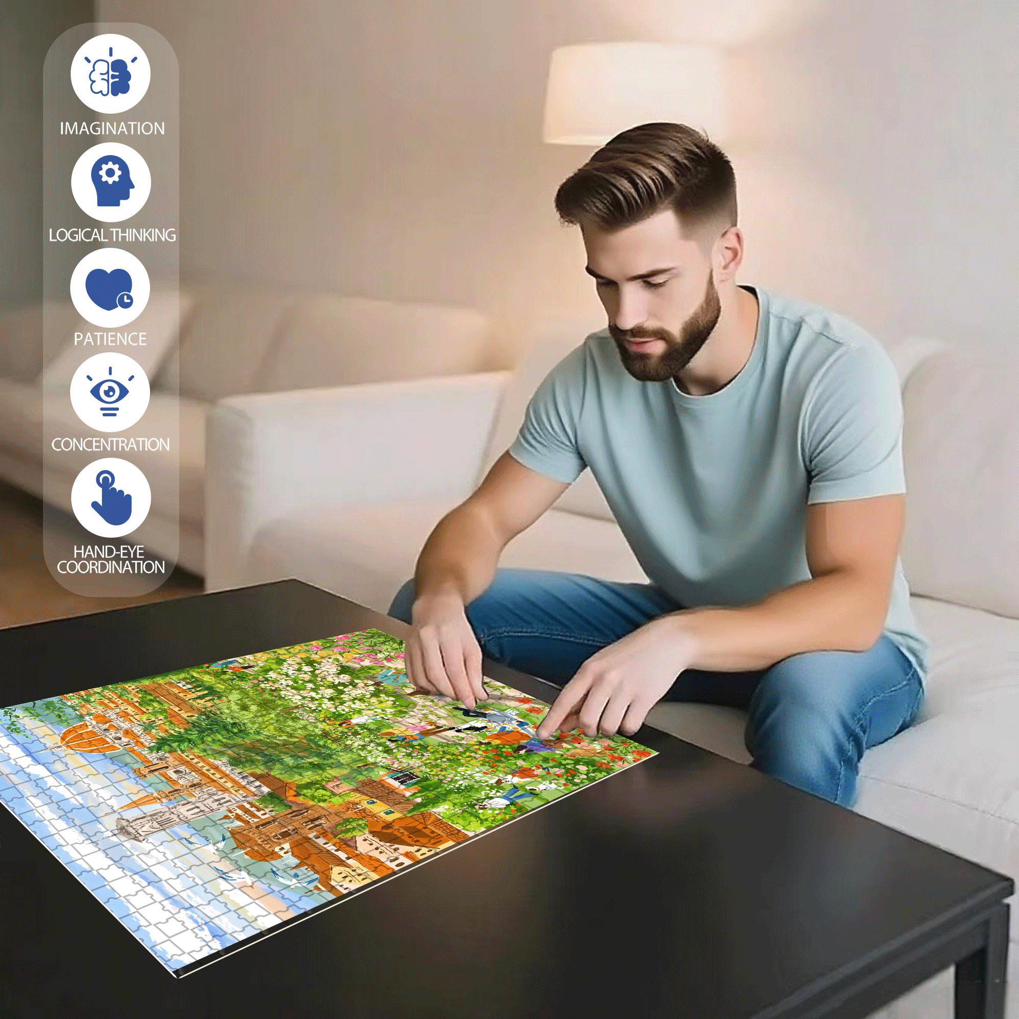 Florence 500pcs/1000pcs Jigsaw Puzzle, Scratch-Resistant, Interactive Family Game & Brain-Boosting DIY Decor, Perfect for Halloween, Christmas & New Year Gifts, Family Puzzle Game