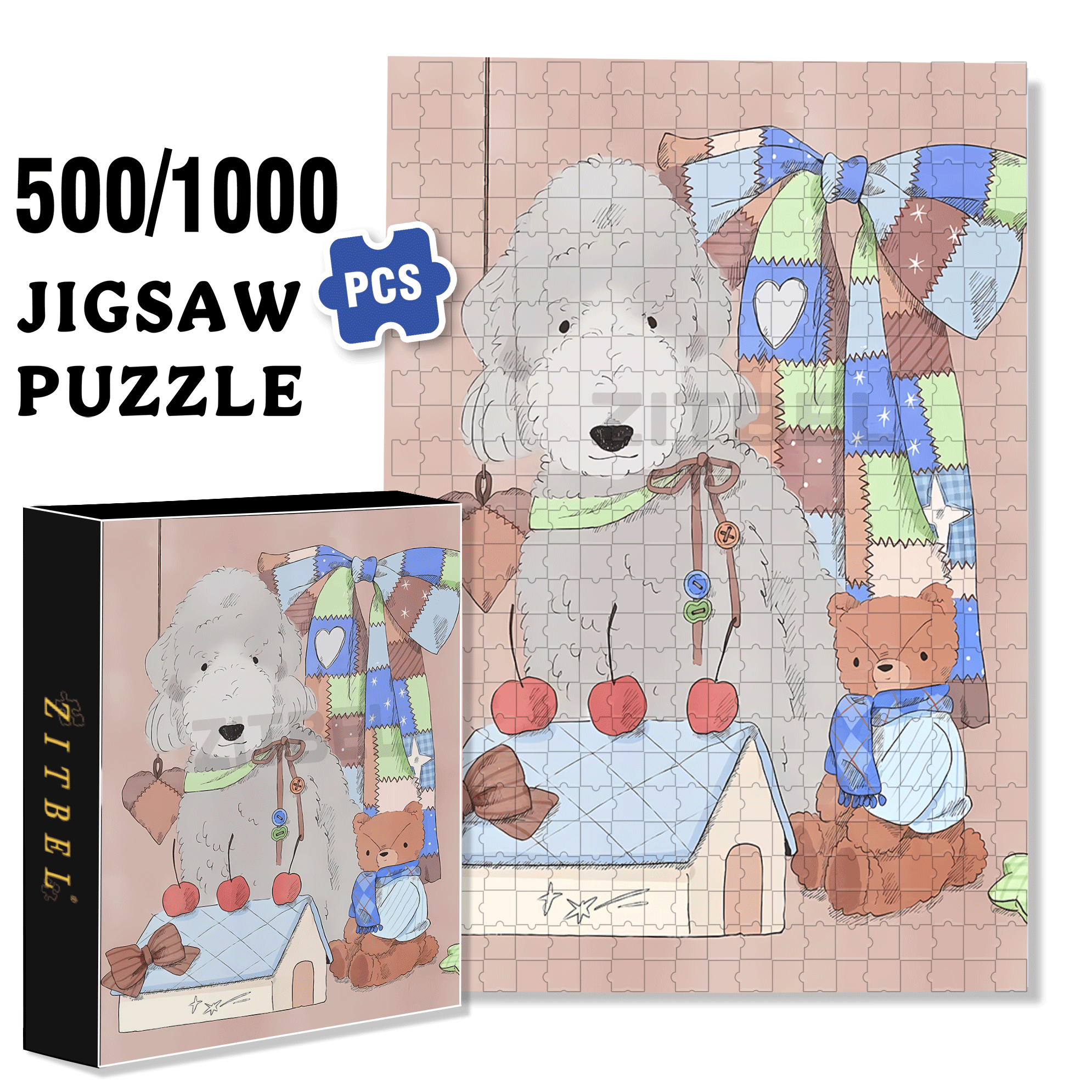 Furry Dog 500pcs/1000pcs Jigsaw Puzzle, Scratch-Resistant, Interactive Family Game & Brain-Boosting DIY Decor, Perfect for Halloween, Christmas & New Year Gifts, Family Puzzle Game