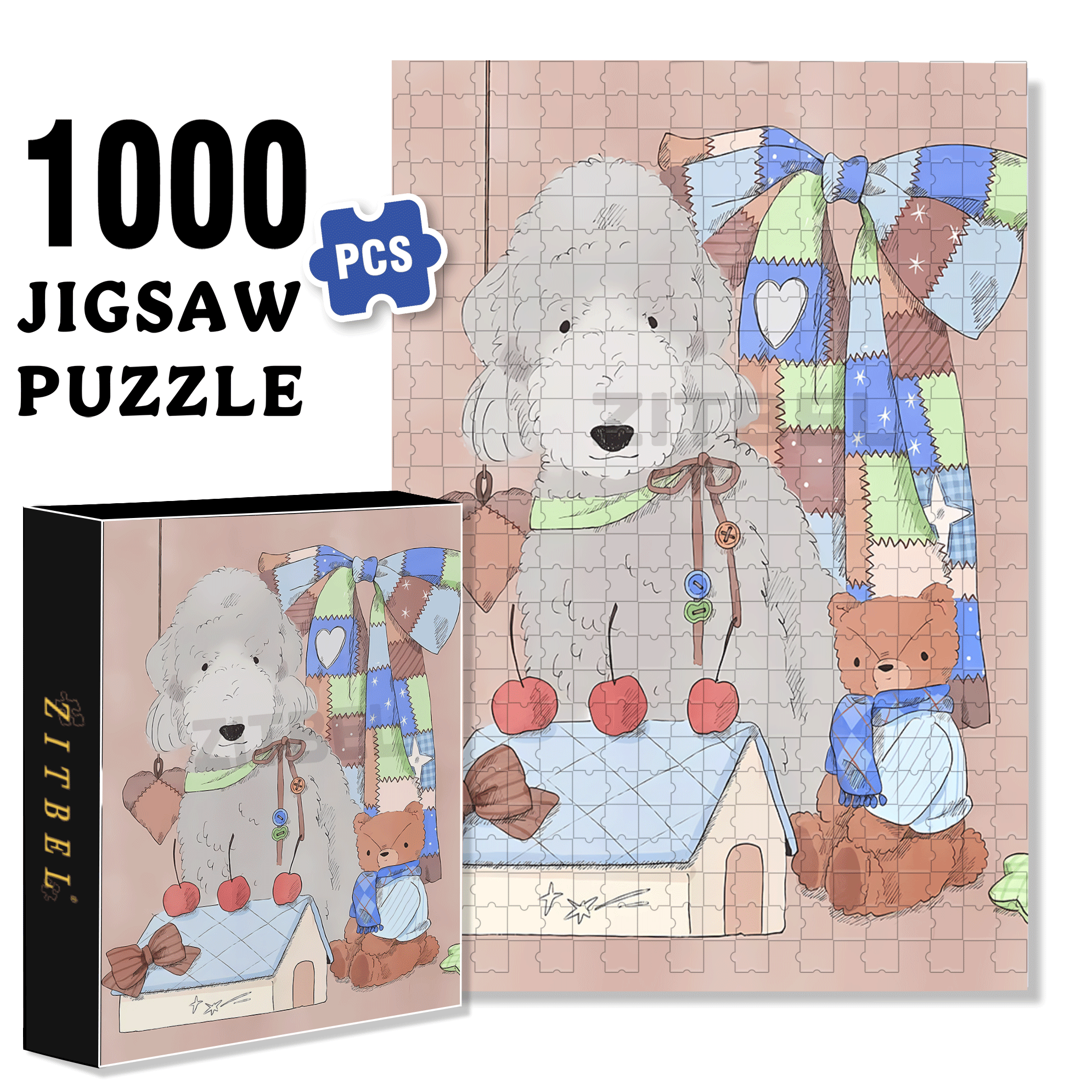 Furry Dog 500pcs/1000pcs Jigsaw Puzzle, Scratch-Resistant, Interactive Family Game & Brain-Boosting DIY Decor, Perfect for Halloween, Christmas & New Year Gifts, Family Puzzle Game