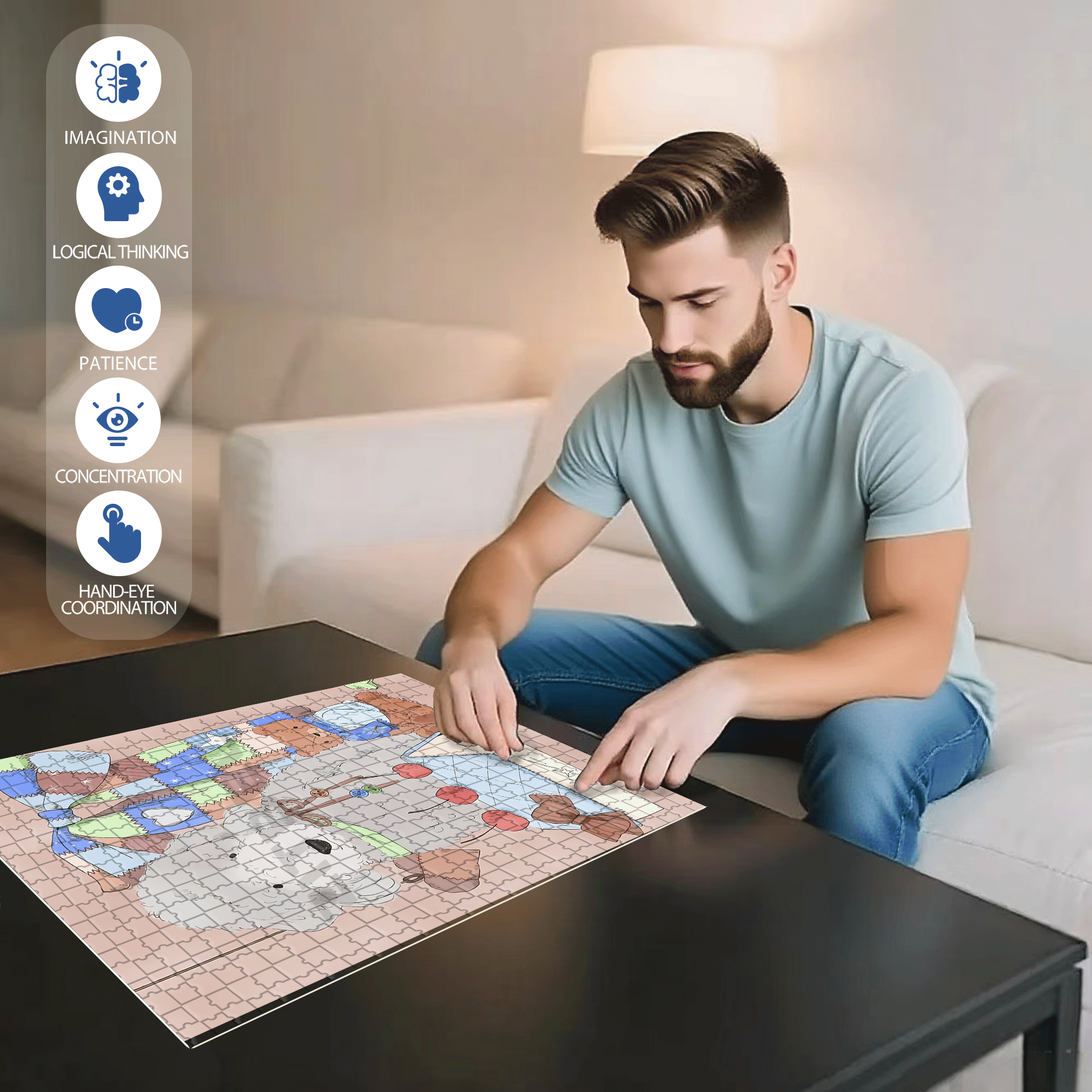 Furry Dog 500pcs/1000pcs Jigsaw Puzzle, Scratch-Resistant, Interactive Family Game & Brain-Boosting DIY Decor, Perfect for Halloween, Christmas & New Year Gifts, Family Puzzle Game