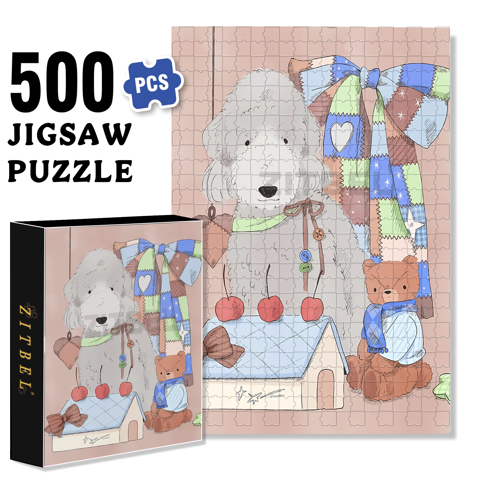 Furry Dog 500pcs/1000pcs Jigsaw Puzzle, Scratch-Resistant, Interactive Family Game & Brain-Boosting DIY Decor, Perfect for Halloween, Christmas & New Year Gifts, Family Puzzle Game