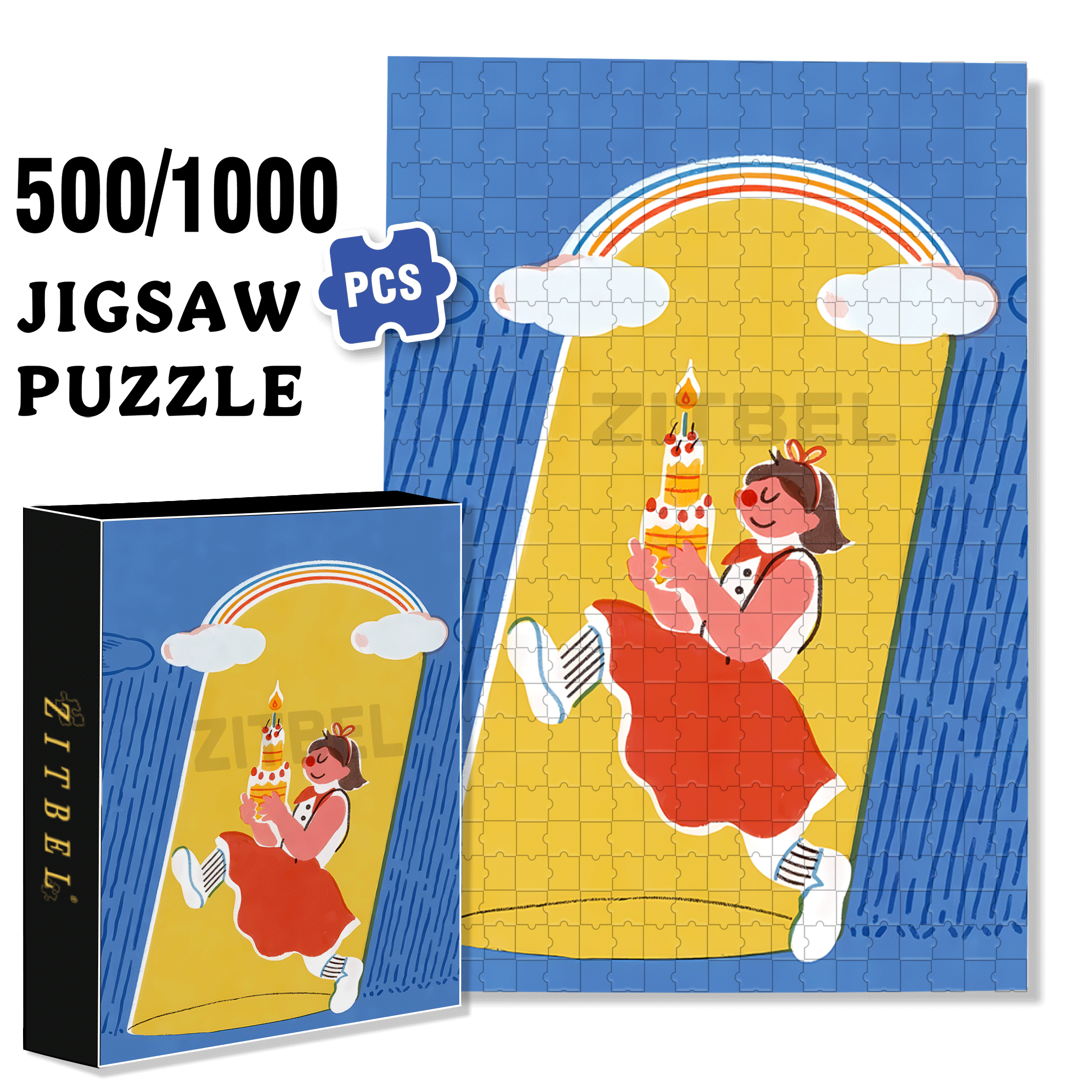 Happy Birthday To Me 500pcs/1000pcs Jigsaw Puzzle, Scratch-Resistant, Interactive Family Game & Brain-Boosting DIY Decor, Perfect for Halloween, Christmas & New Year Gifts, Family Puzzle Game