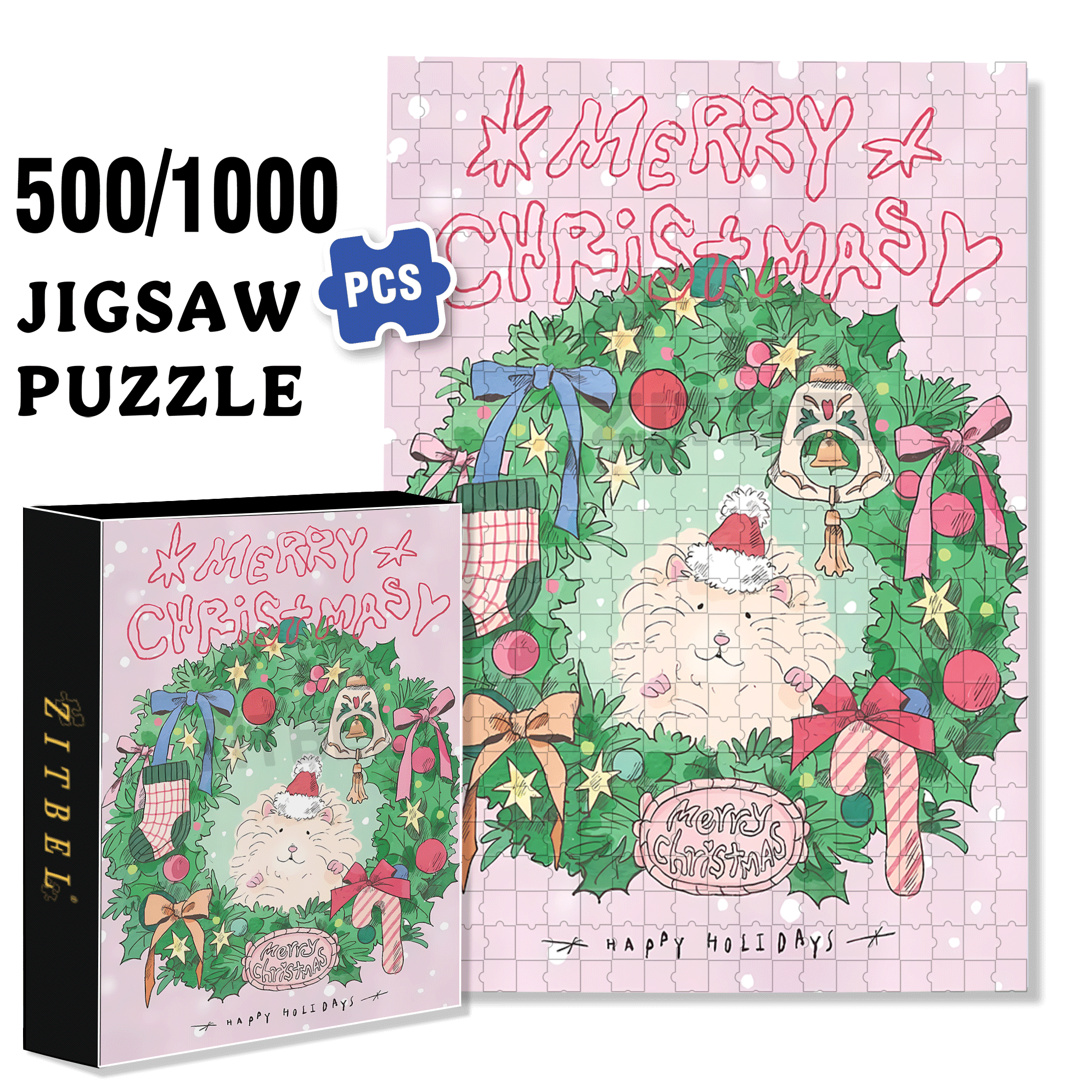 Happy Holidays 500pcs/1000pcs Jigsaw Puzzle, Scratch-Resistant, Interactive Family Game & Brain-Boosting DIY Decor, Perfect for Halloween, Christmas & New Year Gifts, Family Puzzle Game