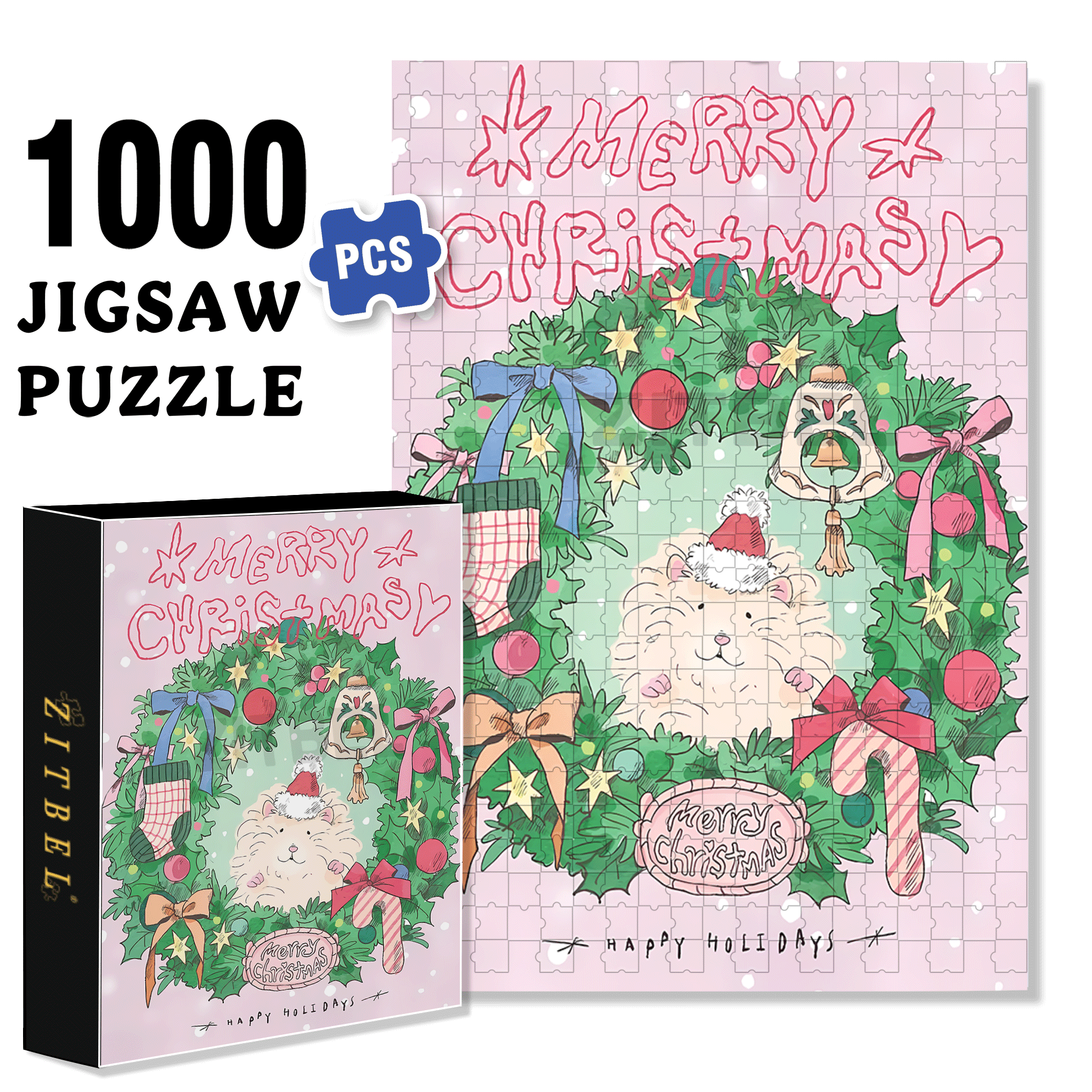 Happy Holidays 500pcs/1000pcs Jigsaw Puzzle, Scratch-Resistant, Interactive Family Game & Brain-Boosting DIY Decor, Perfect for Halloween, Christmas & New Year Gifts, Family Puzzle Game
