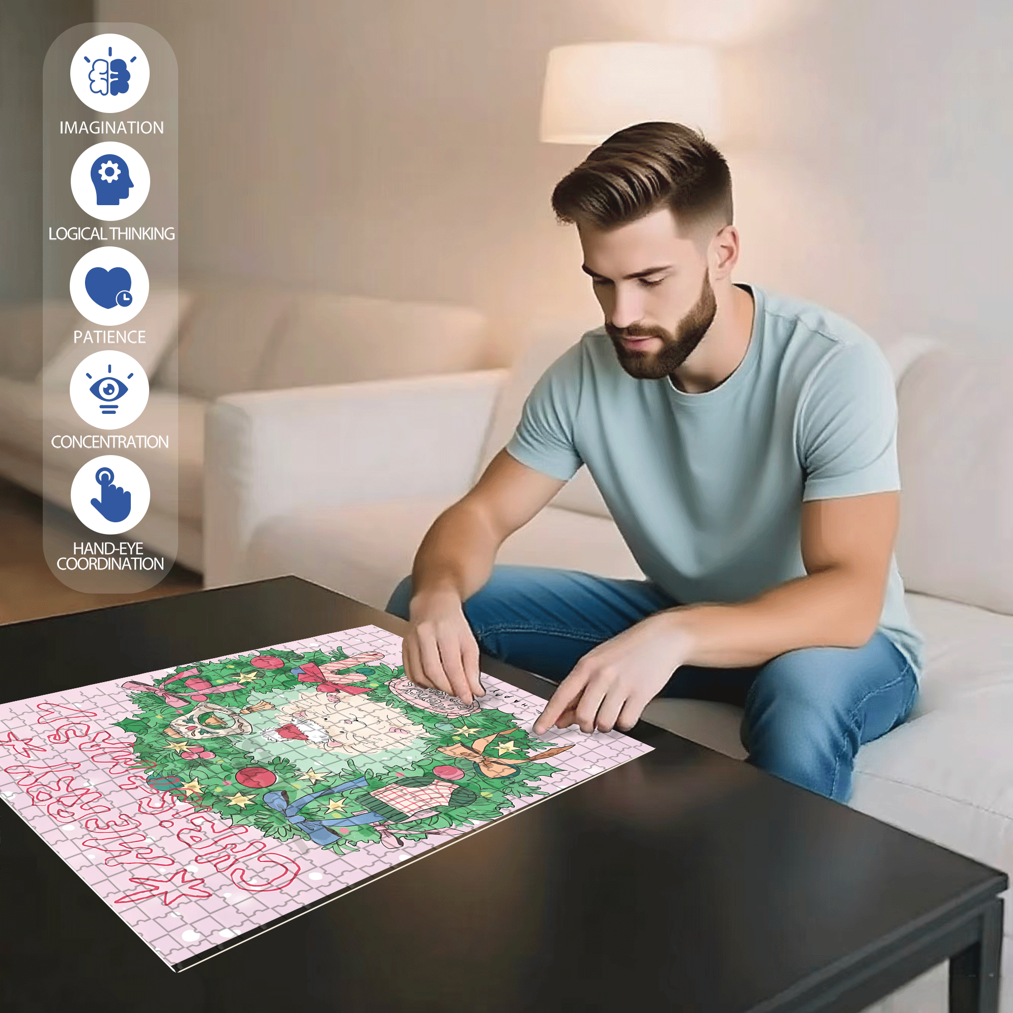 Happy Holidays 500pcs/1000pcs Jigsaw Puzzle, Scratch-Resistant, Interactive Family Game & Brain-Boosting DIY Decor, Perfect for Halloween, Christmas & New Year Gifts, Family Puzzle Game