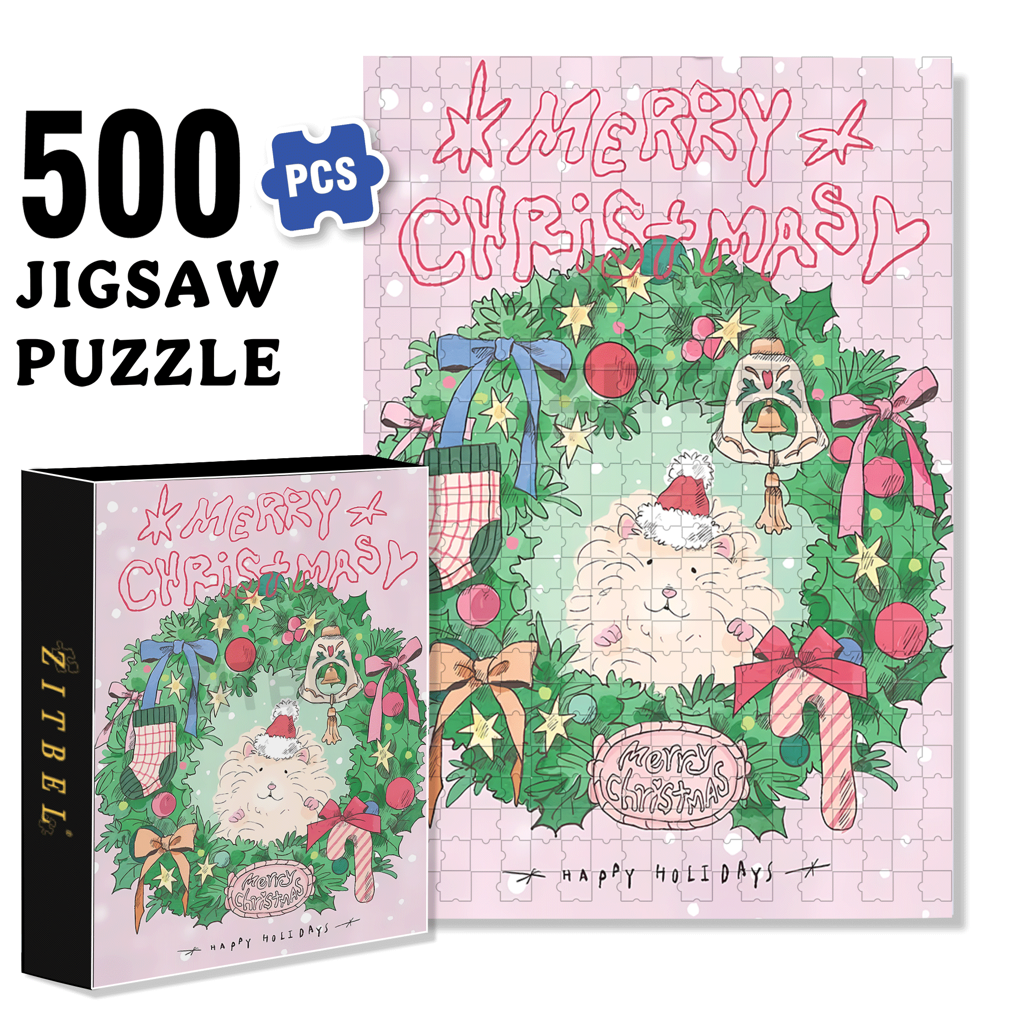Happy Holidays 500pcs/1000pcs Jigsaw Puzzle, Scratch-Resistant, Interactive Family Game & Brain-Boosting DIY Decor, Perfect for Halloween, Christmas & New Year Gifts, Family Puzzle Game