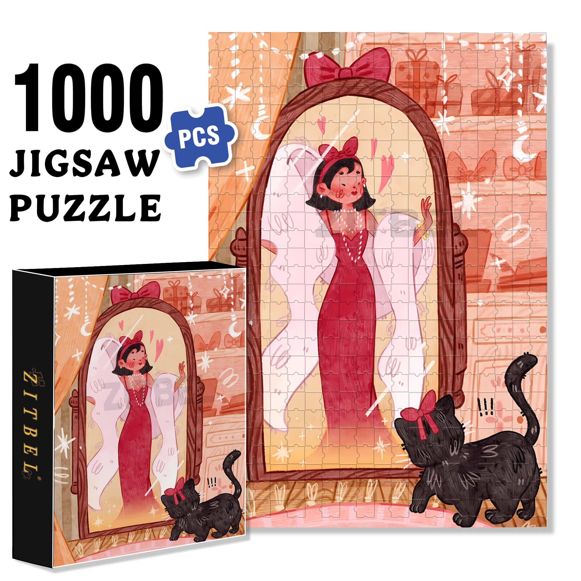 Look In The Mirror 500pcs/1000pcs Jigsaw Puzzle, Scratch-Resistant, Interactive Family Game & Brain-Boosting DIY Decor, Perfect for Halloween, Christmas & New Year Gifts, Family Puzzle Game